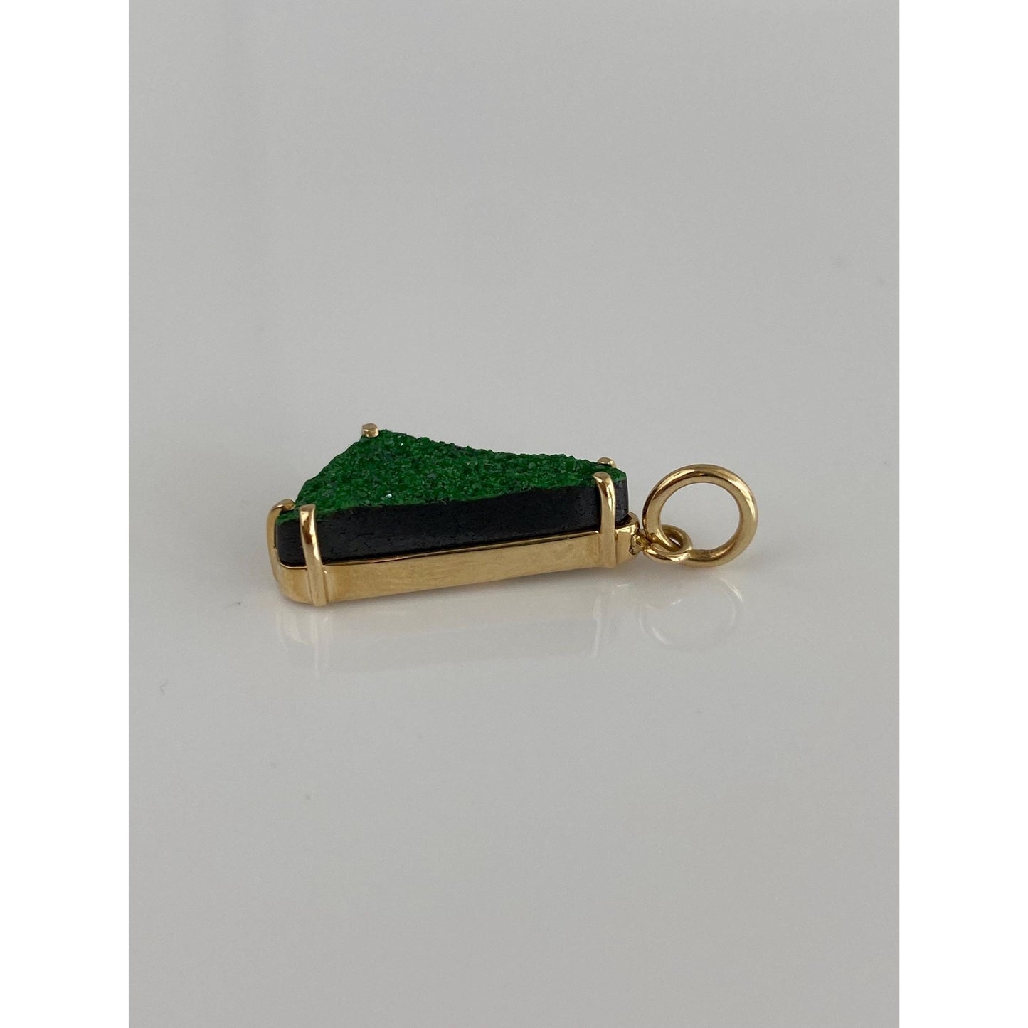 Vintage Solid 14k Yellow Gold Green Druzy Charm