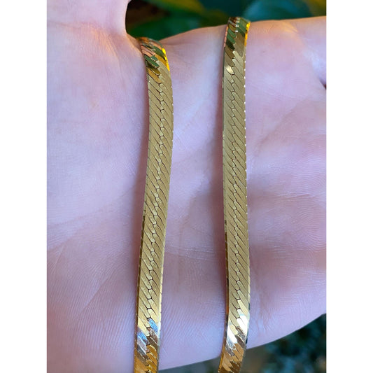 Vintage Solid 14k Yellow Gold Herringbone Chain Necklace - 24 inches