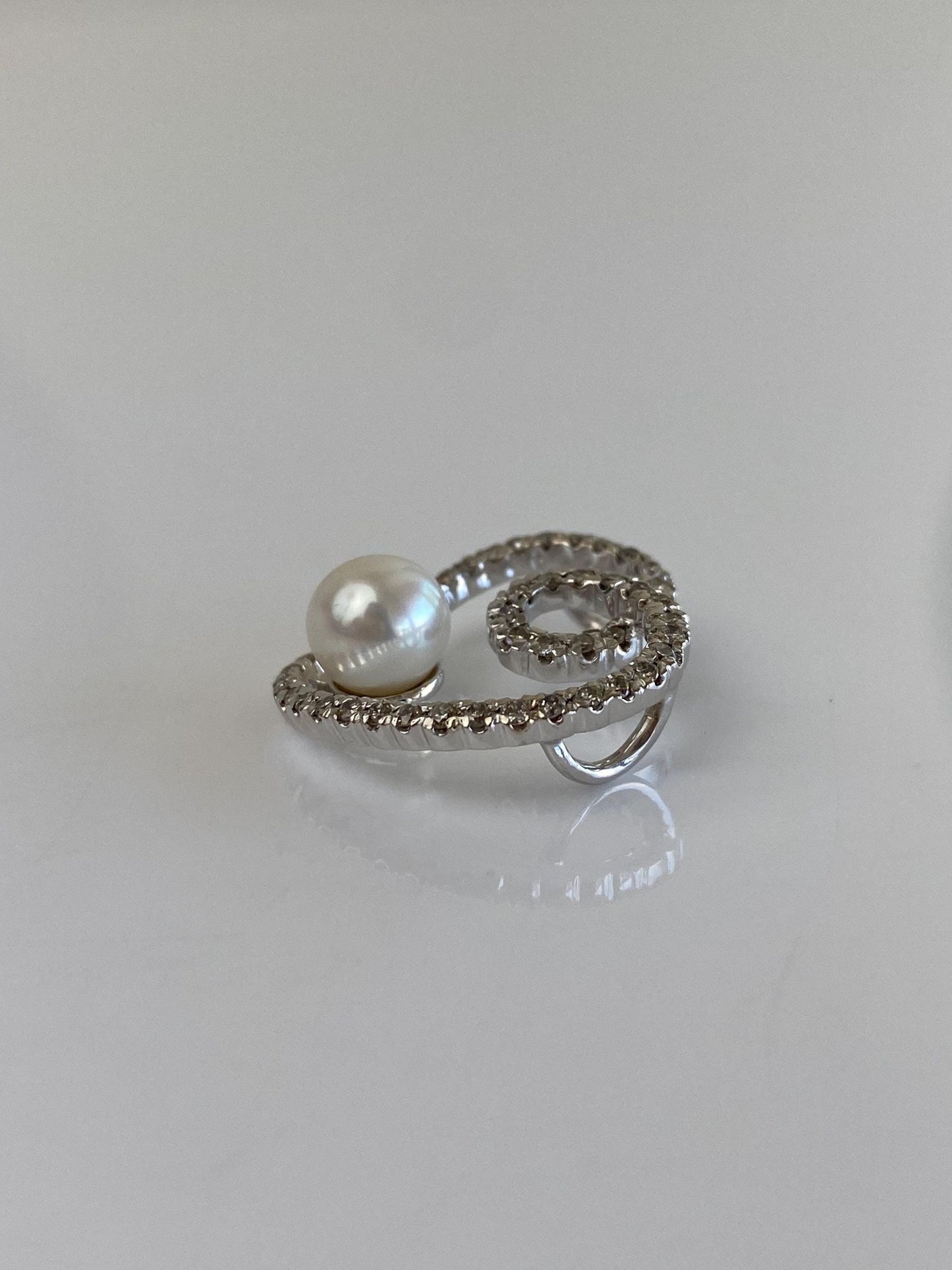 Vintage Solid 14k White Gold Diamond Pearl Heart Slide Charm