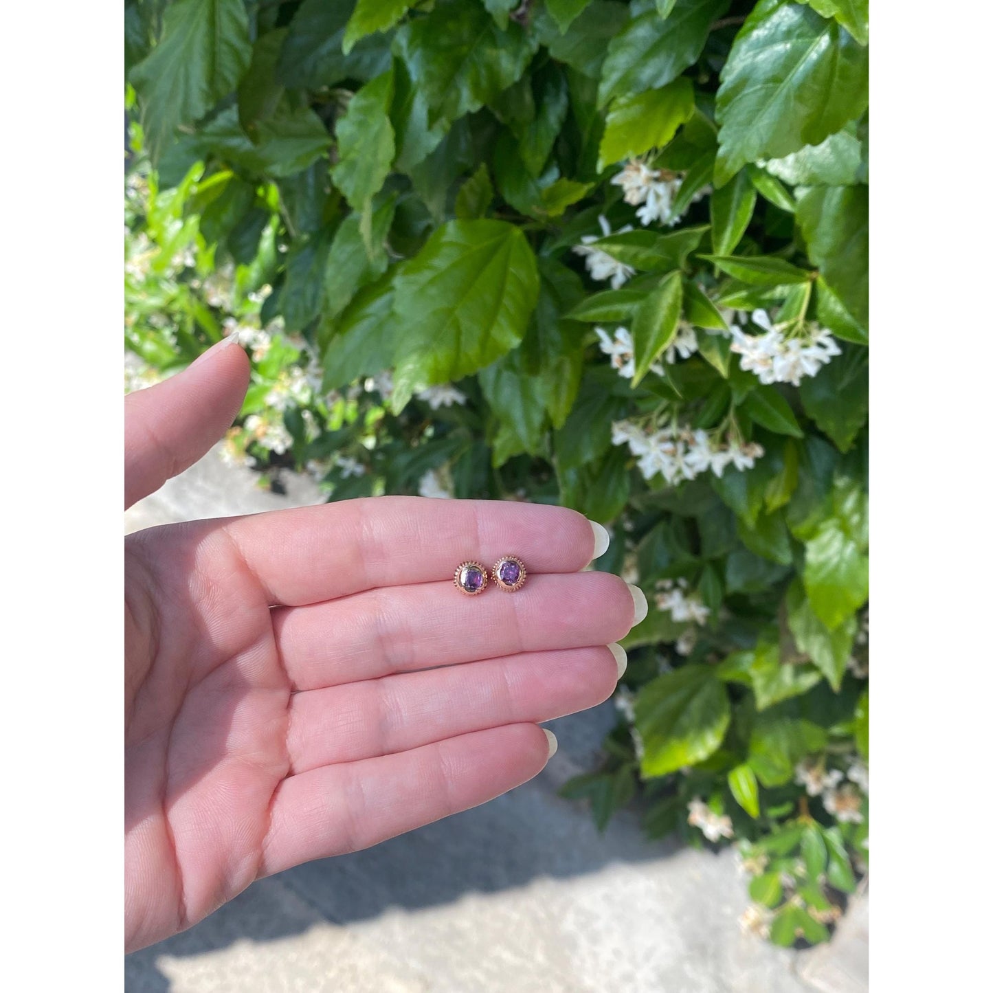 Vintage Solid 14k Yellow Gold Pink Sapphire Stud Earrings