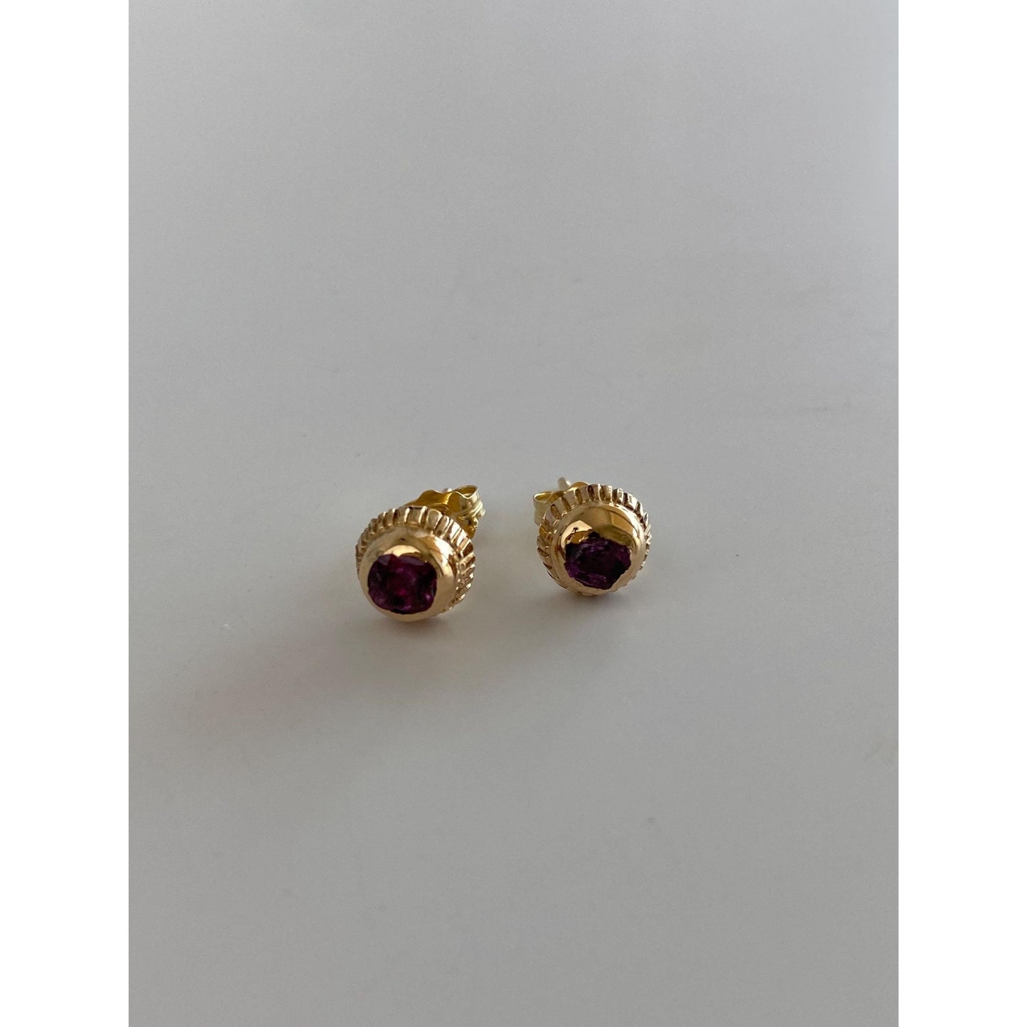 Vintage Solid 14k Yellow Gold Pink Sapphire Stud Earrings