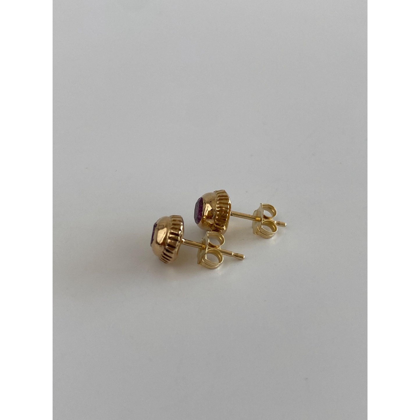 Vintage Solid 14k Yellow Gold Pink Sapphire Stud Earrings