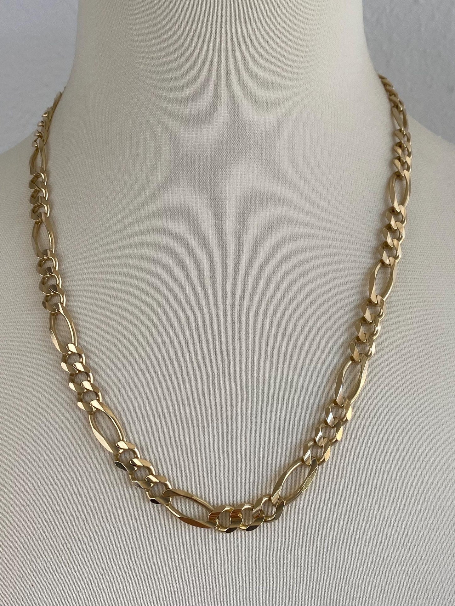 Vintage Solid 14k Yellow Gold Chunky Figaro Chain Necklace - 23.25 inches