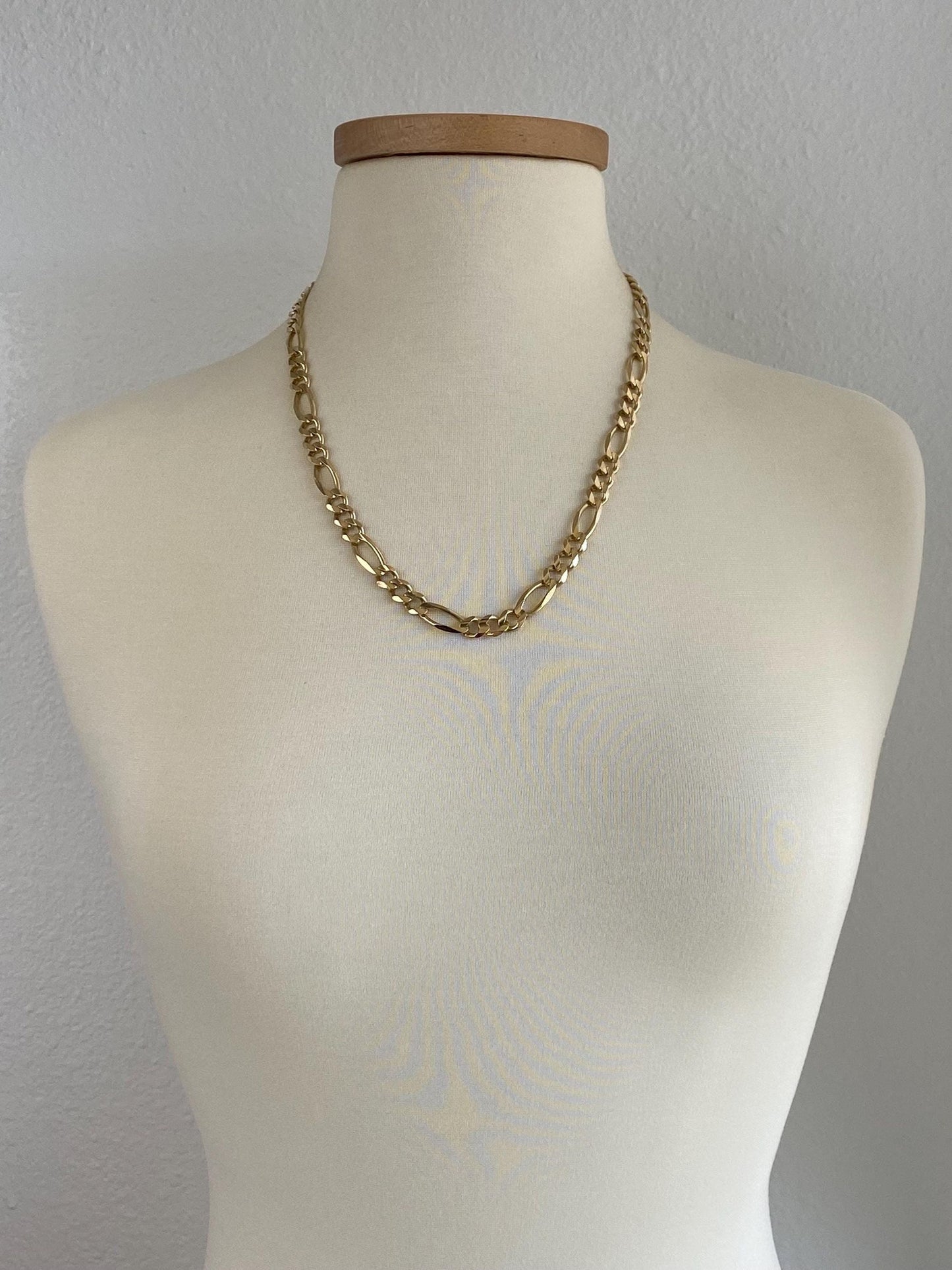 Vintage Solid 14k Yellow Gold Chunky Figaro Chain Necklace - 23.25 inches