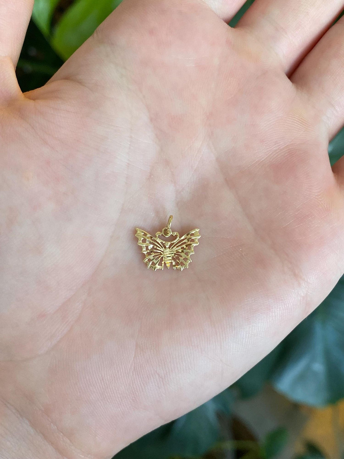 Vintage Solid 14k Yellow Gold Diamond Cut Butterfly Charm