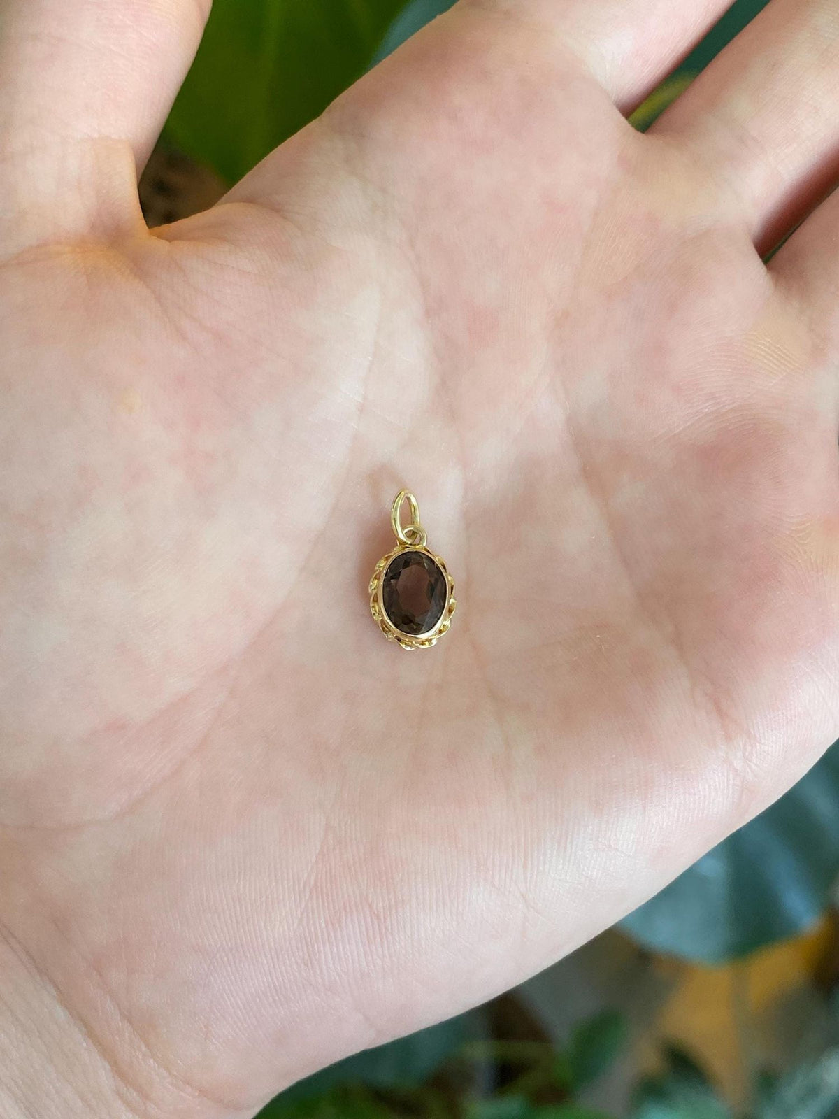 Vintage Solid 14k Yellow Gold Smokey Quartz Charm