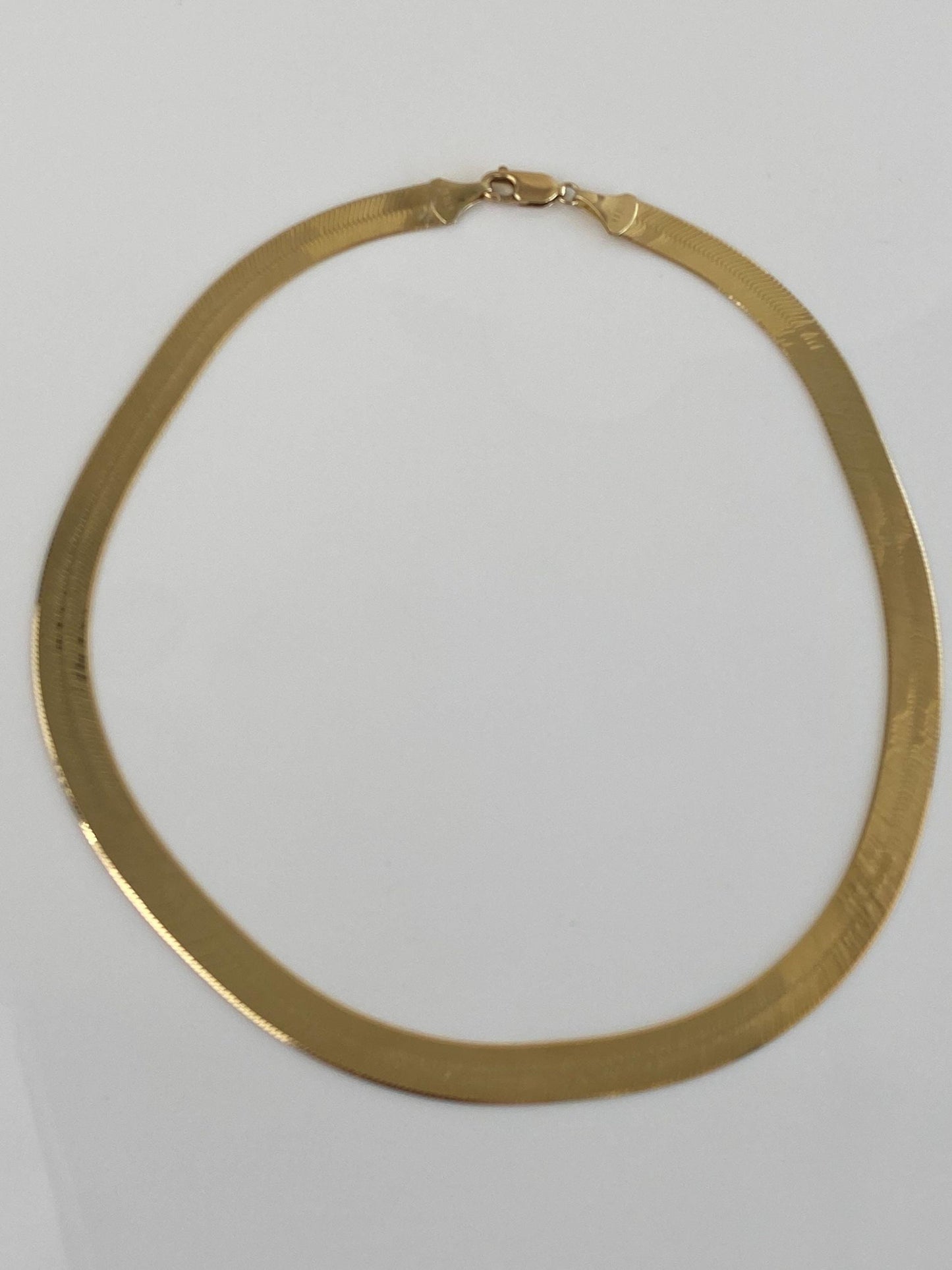 Vintage Solid 14k Yellow Gold Wide Herringbone Chain Necklace - 16.25 inches