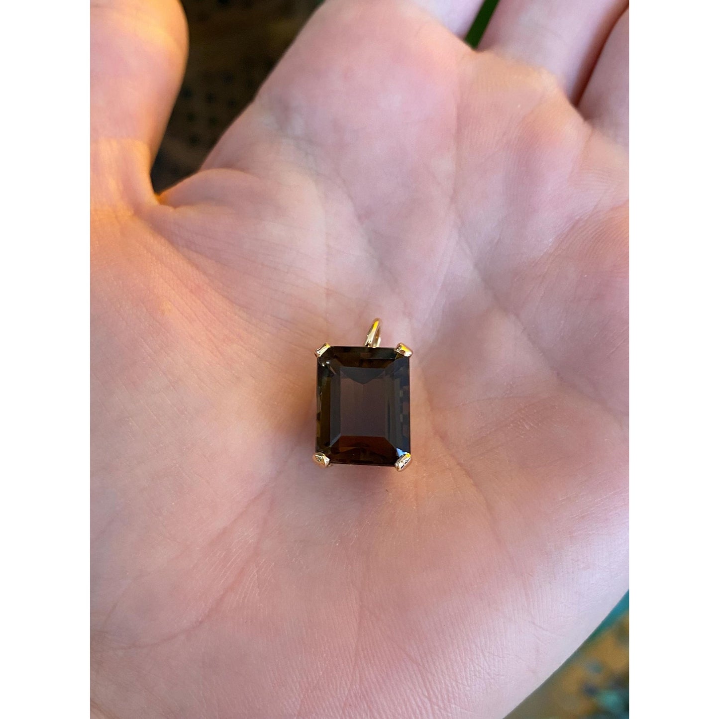 Vintage Solid 18k Yellow Gold Smokey Quartz Charm