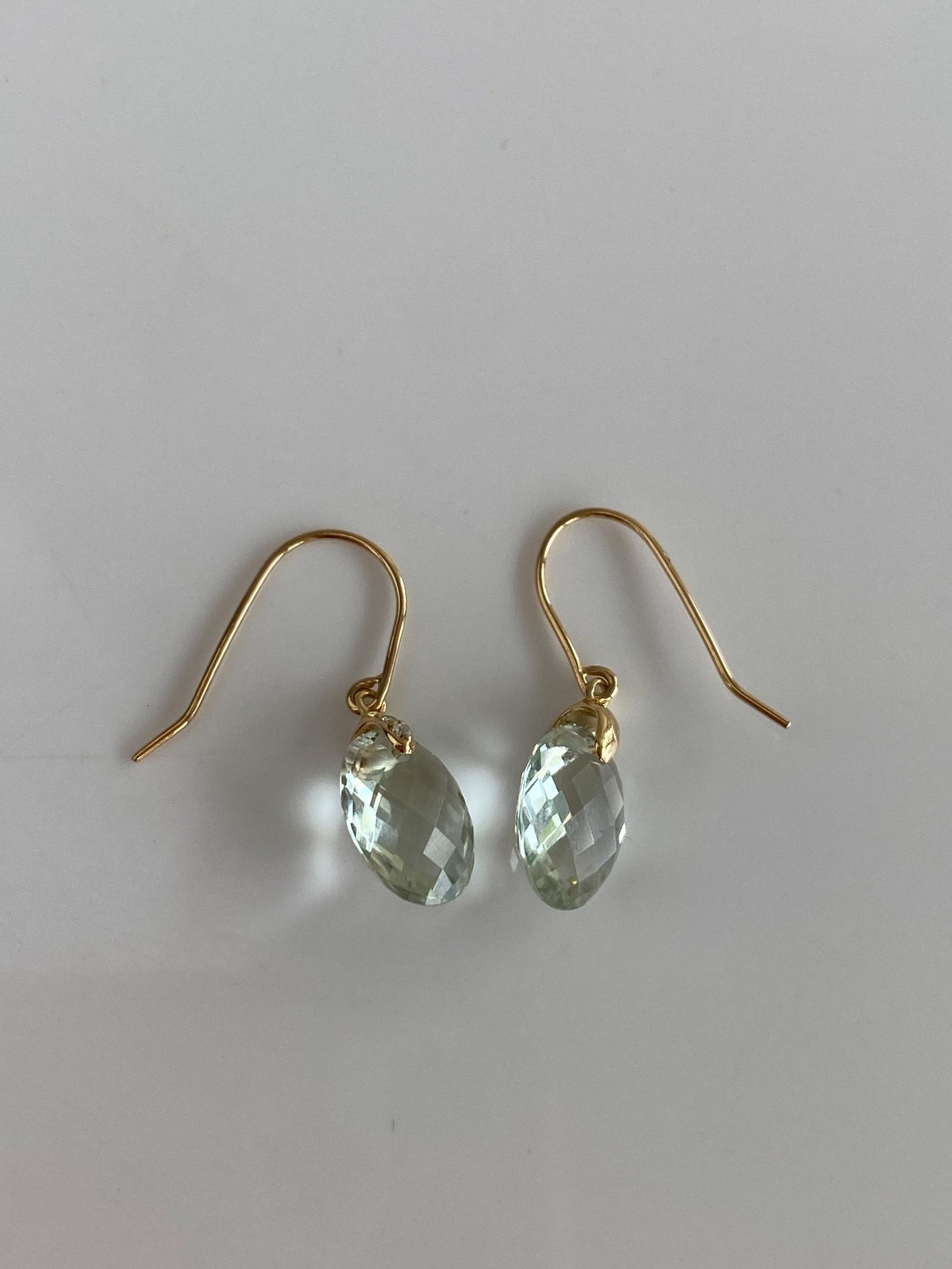 Vintage Solid 14k Yellow Gold Faceted Aquamarine Clear Sapphire Dangle Earrings