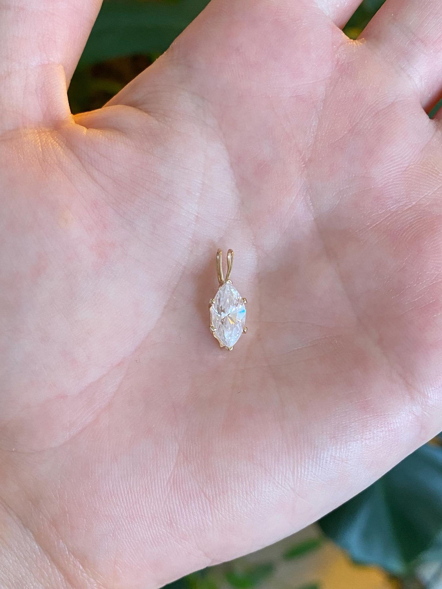 Vintage Solid 14k Yellow Gold Marquis Clear Cubic Zirconia Charm