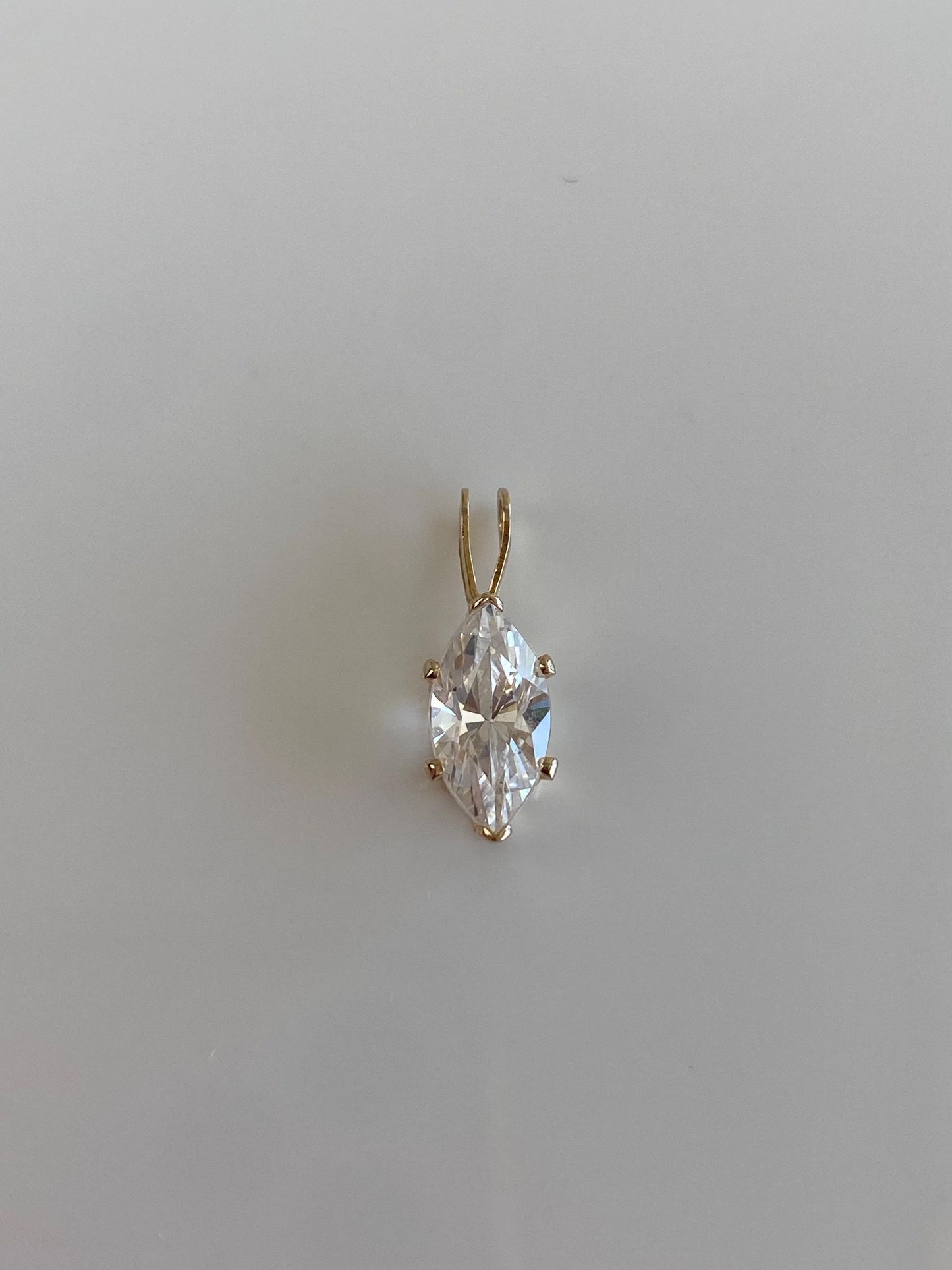 Vintage Solid 14k Yellow Gold Marquis Clear Cubic Zirconia Charm