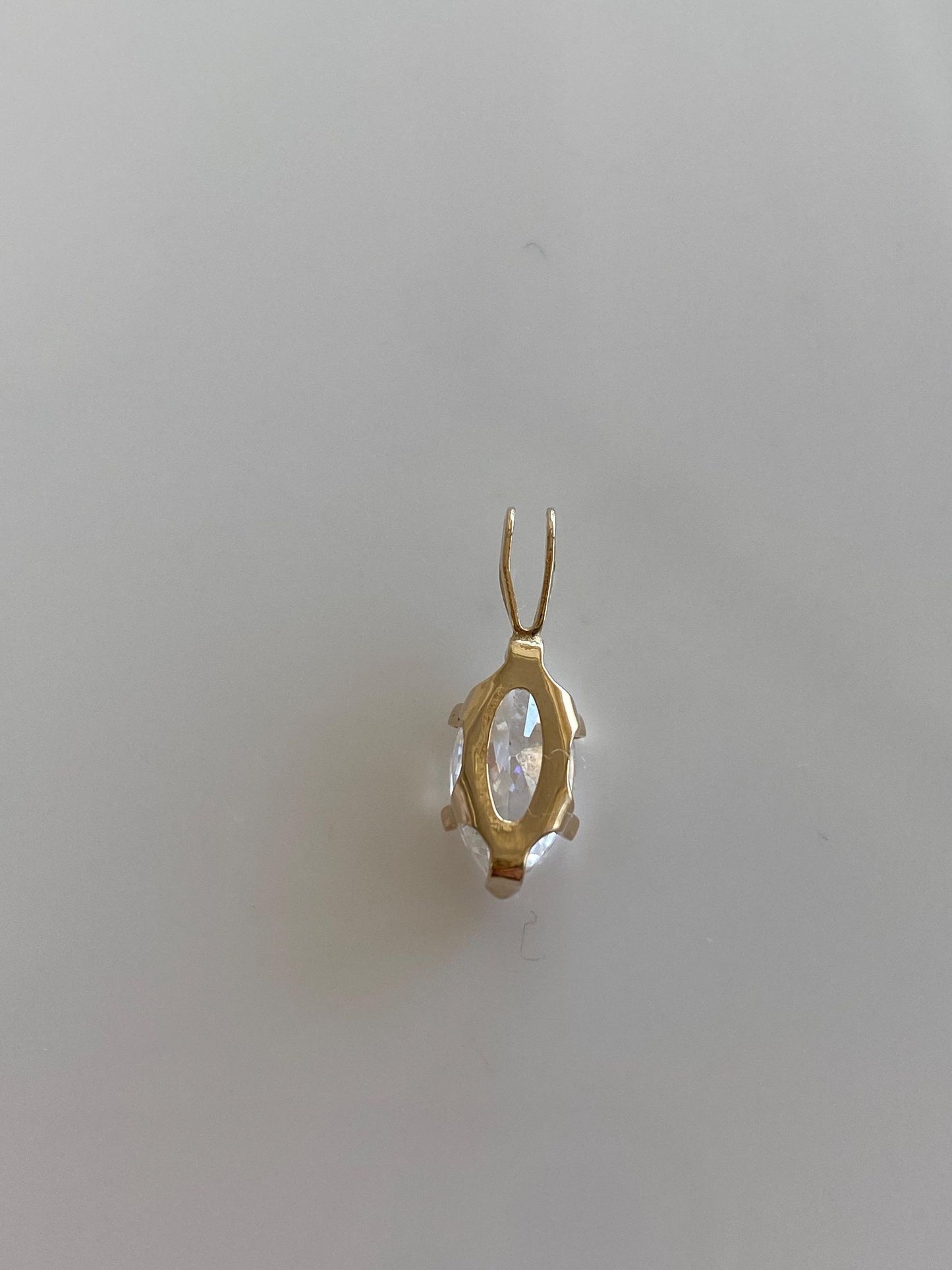 Vintage Solid 14k Yellow Gold Marquis Clear Cubic Zirconia Charm