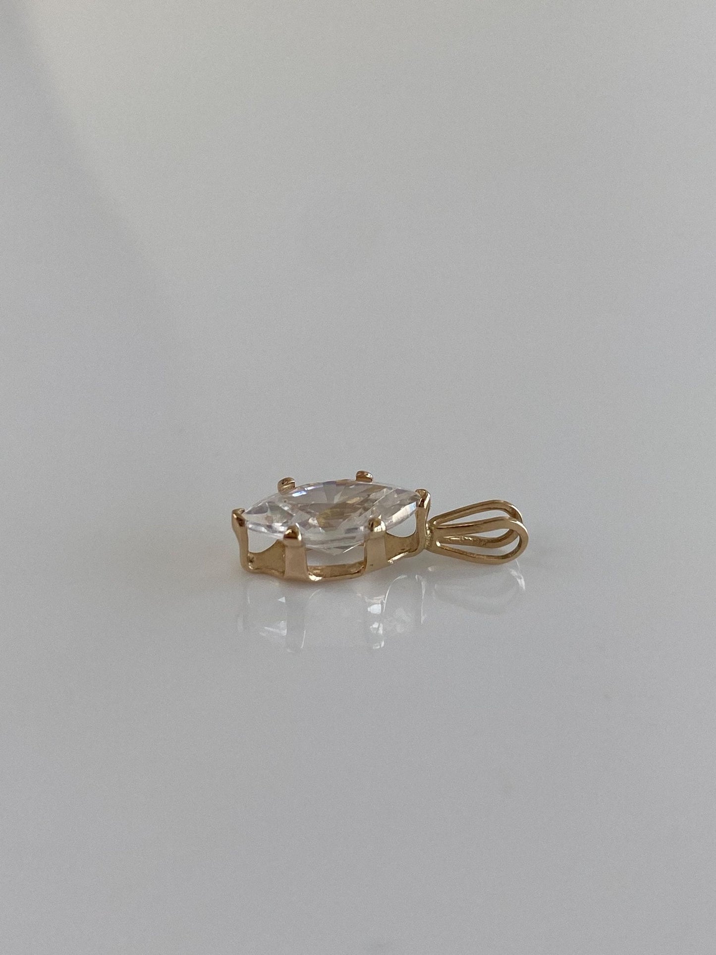 Vintage Solid 14k Yellow Gold Marquis Clear Cubic Zirconia Charm