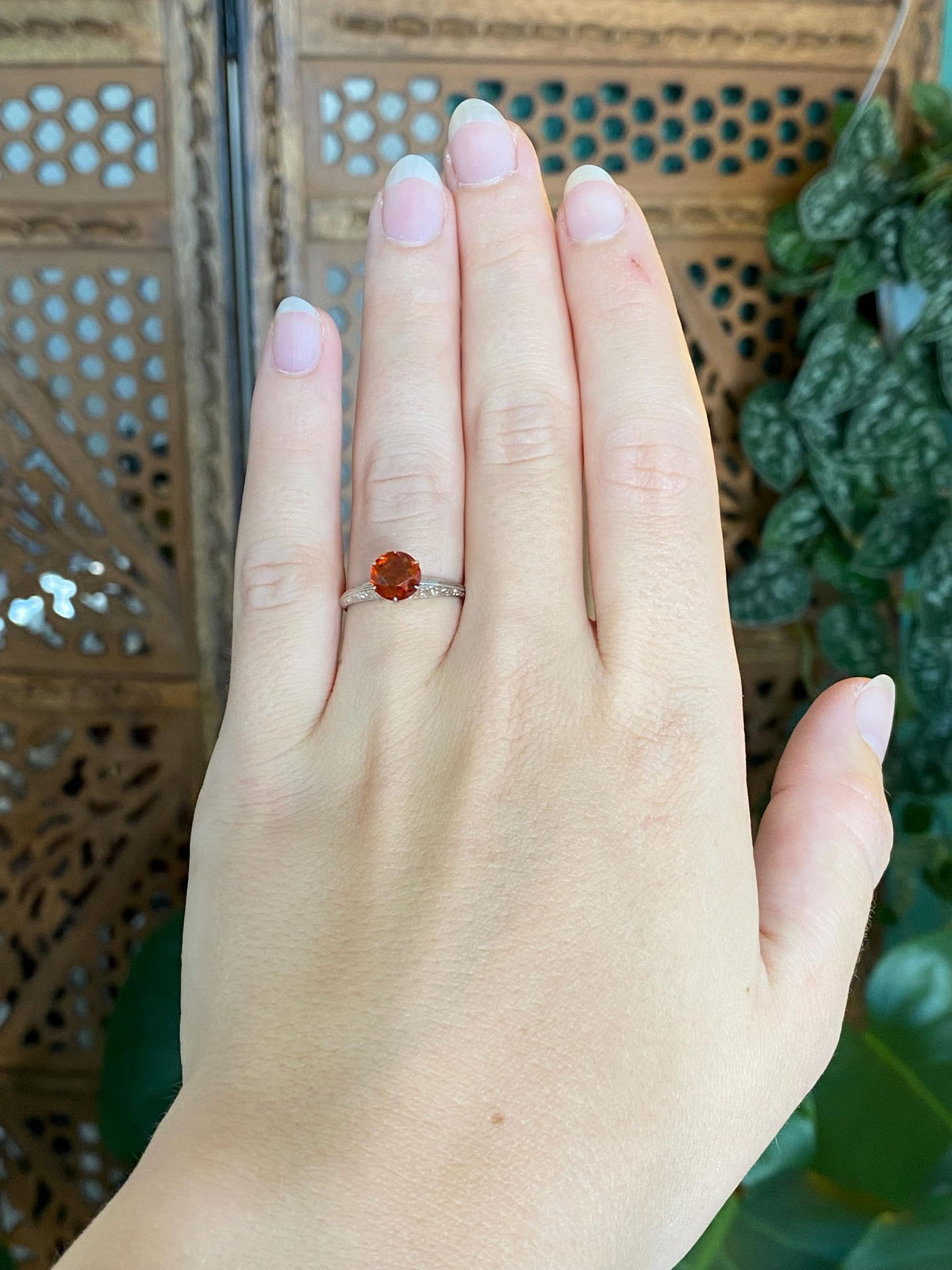 Vintage Solid 14k White Gold Dark Citrine Designed Ring - Size 6