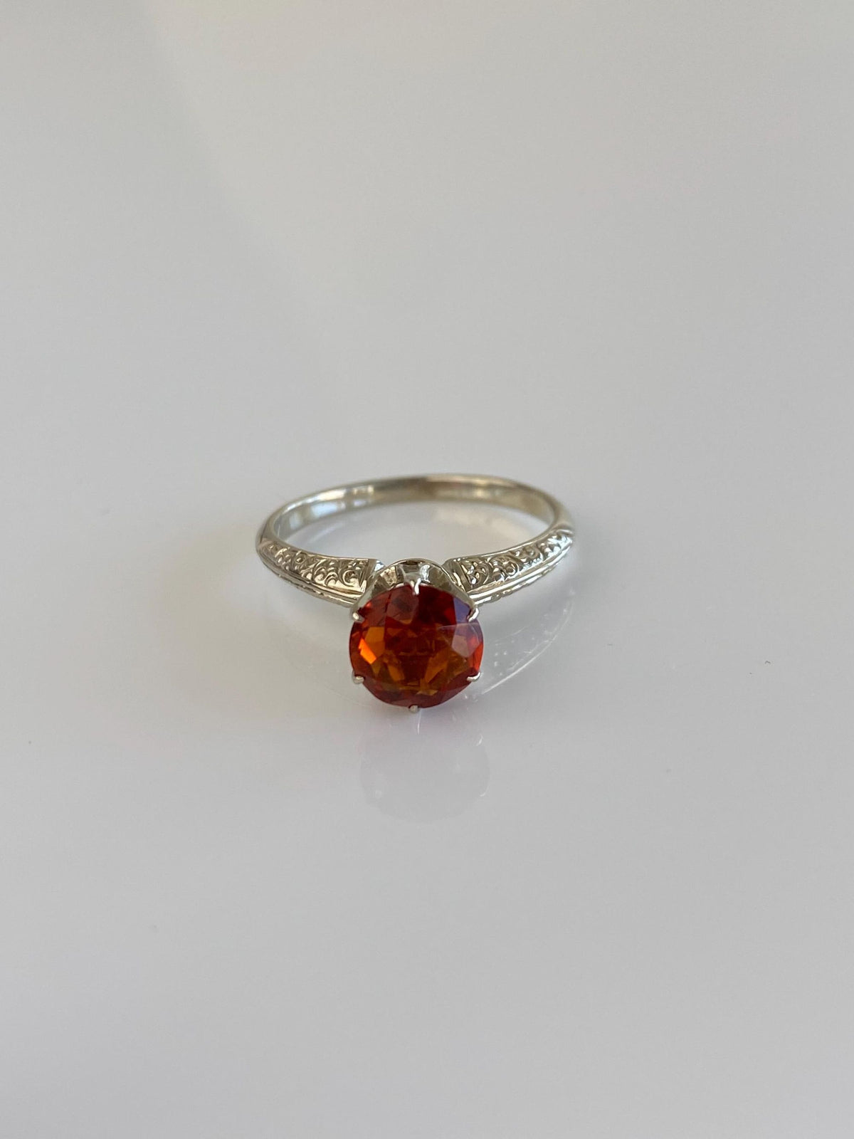 Vintage Solid 14k White Gold Dark Citrine Designed Ring - Size 6