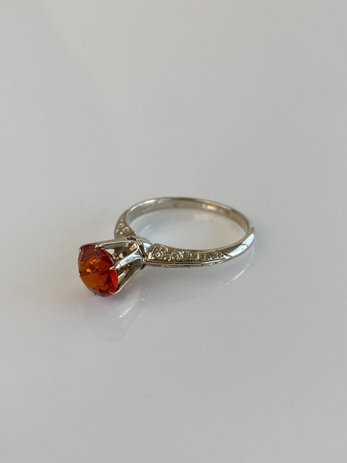 Vintage Solid 14k White Gold Dark Citrine Designed Ring - Size 6