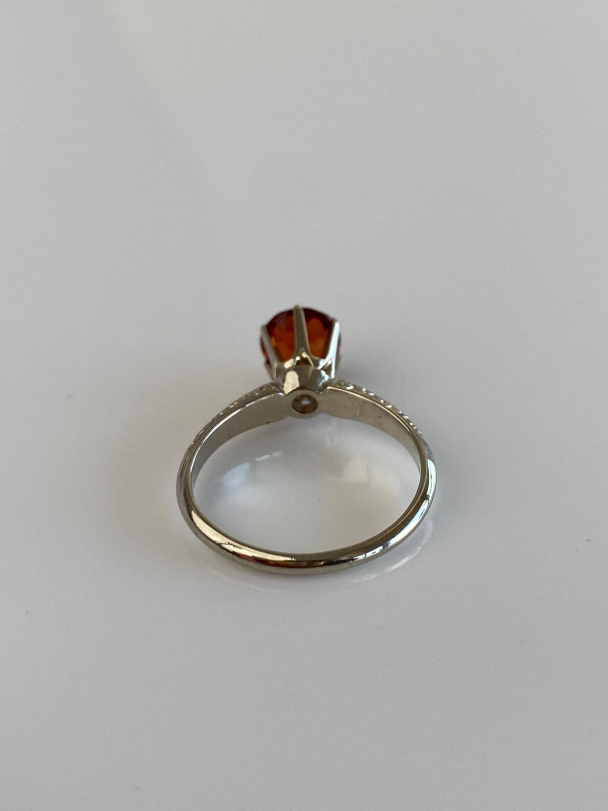 Vintage Solid 14k White Gold Dark Citrine Designed Ring - Size 6
