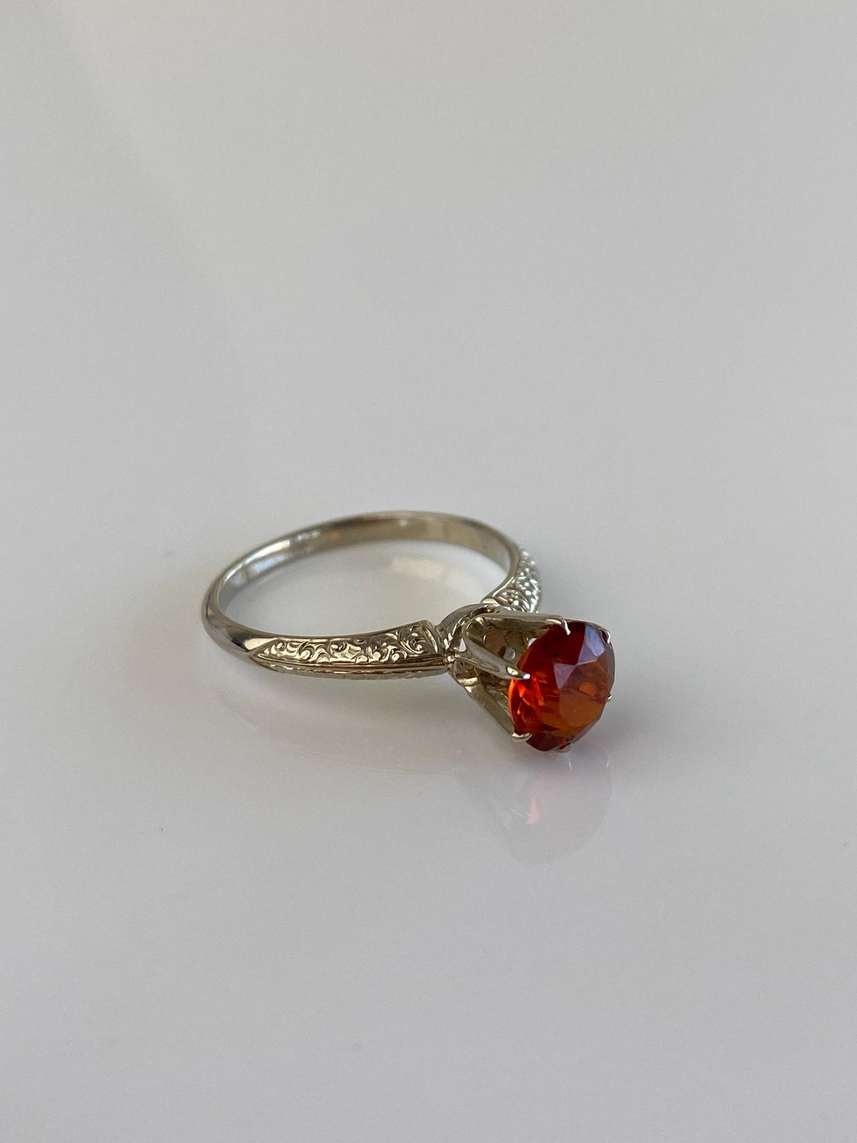 Vintage Solid 14k White Gold Dark Citrine Designed Ring - Size 6