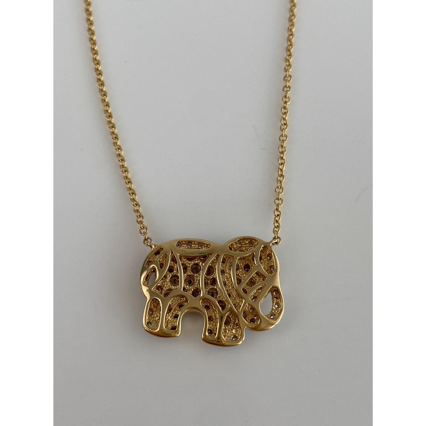 Solid 14k White & Yellow Gold Brown and Clear Diamond Elephant Rolo Necklace - 18.75 inches