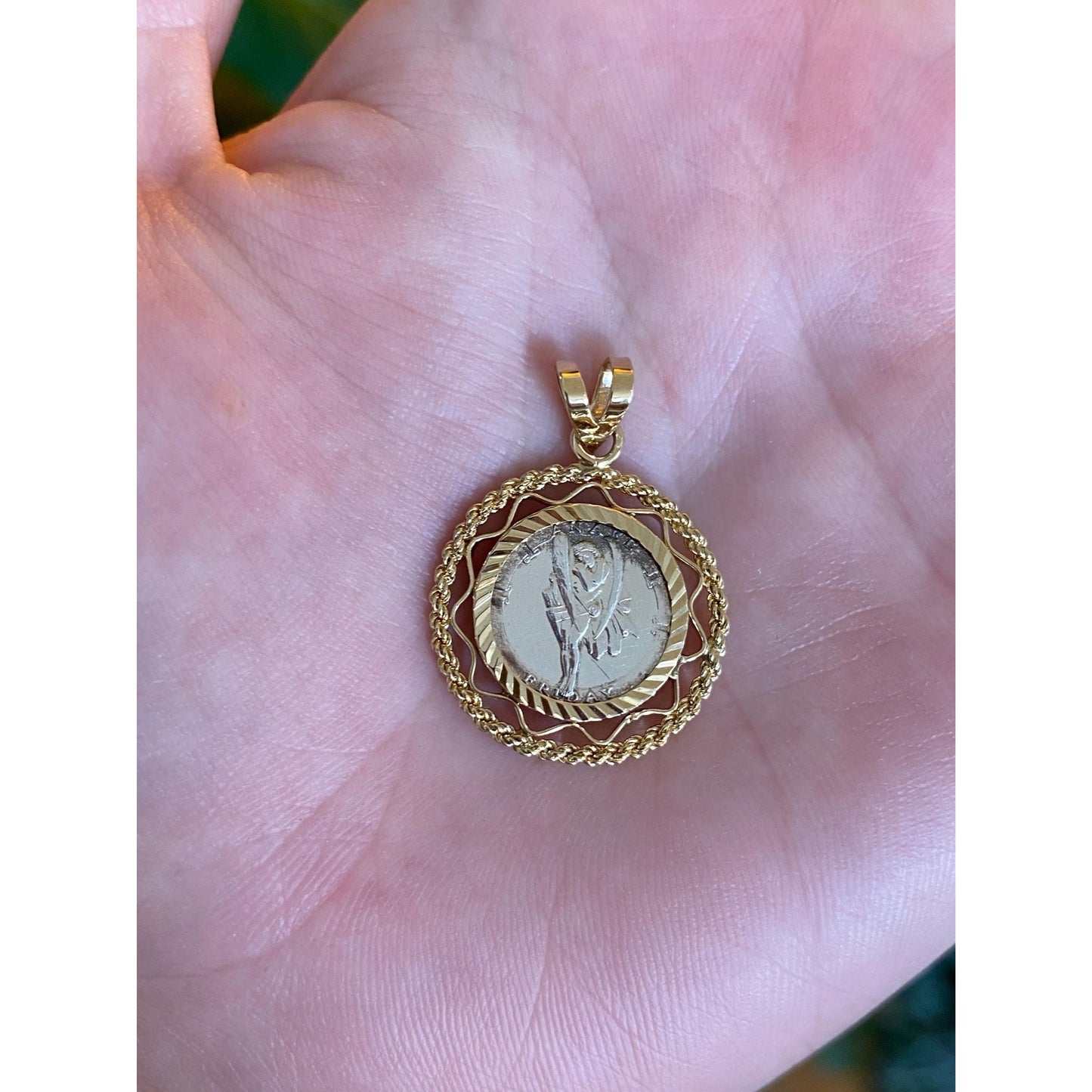 Vintage Solid 14k Yellow Gold Silver Coin Charm