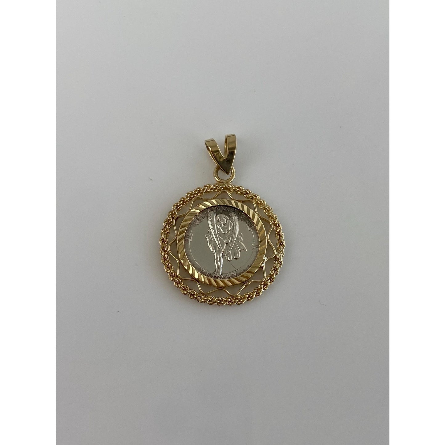 Vintage Solid 14k Yellow Gold Silver Coin Charm