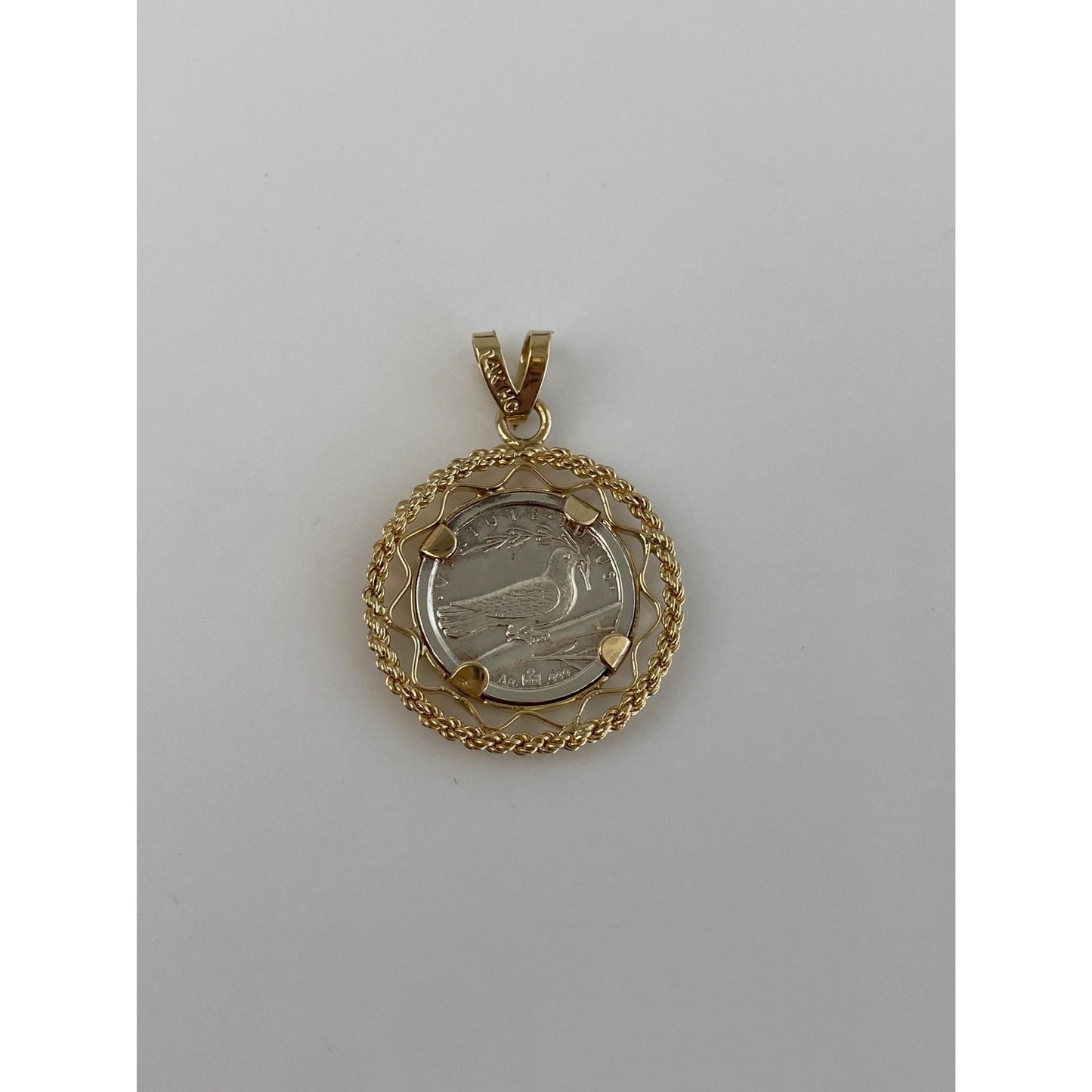 Vintage Solid 14k Yellow Gold Silver Coin Charm