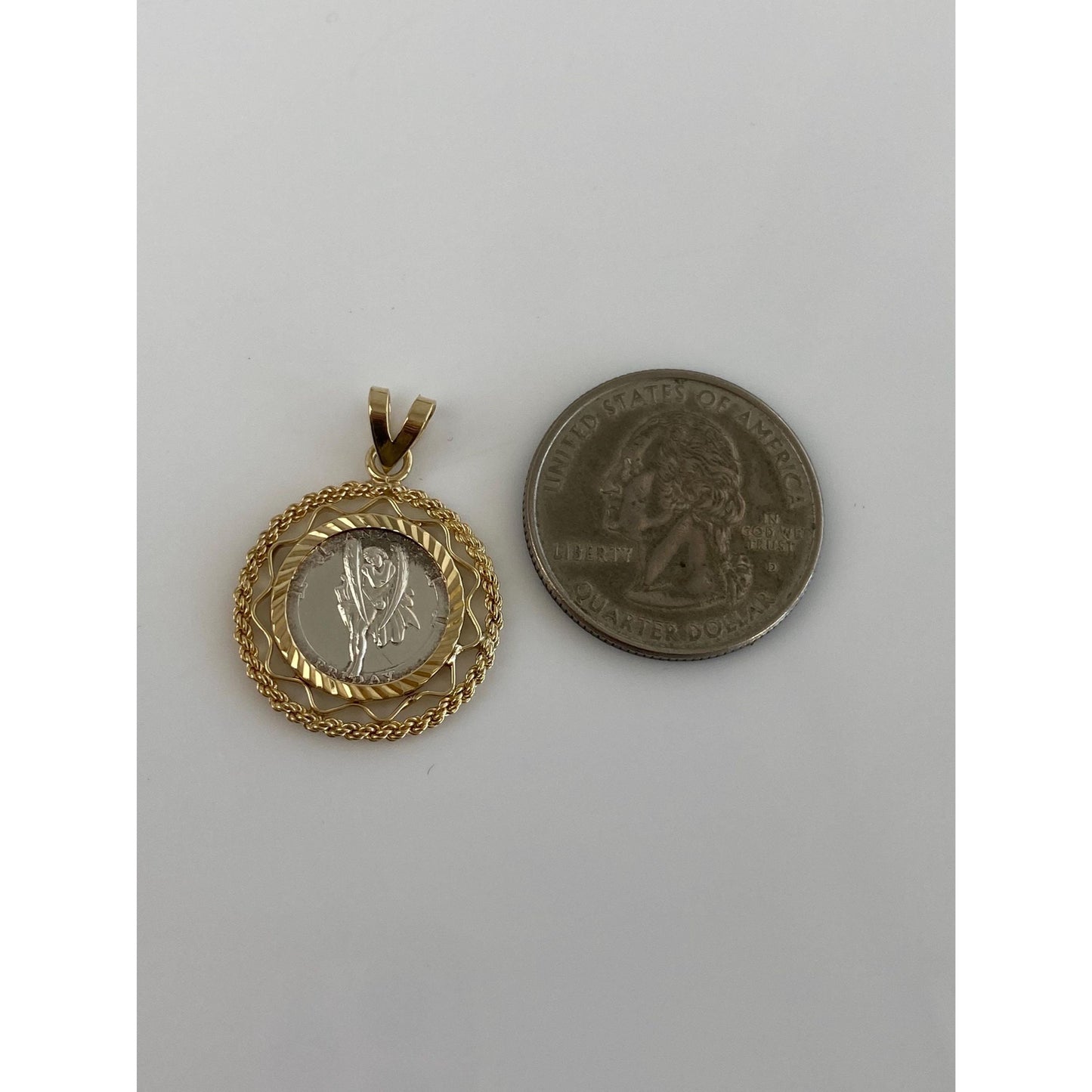 Vintage Solid 14k Yellow Gold Silver Coin Charm