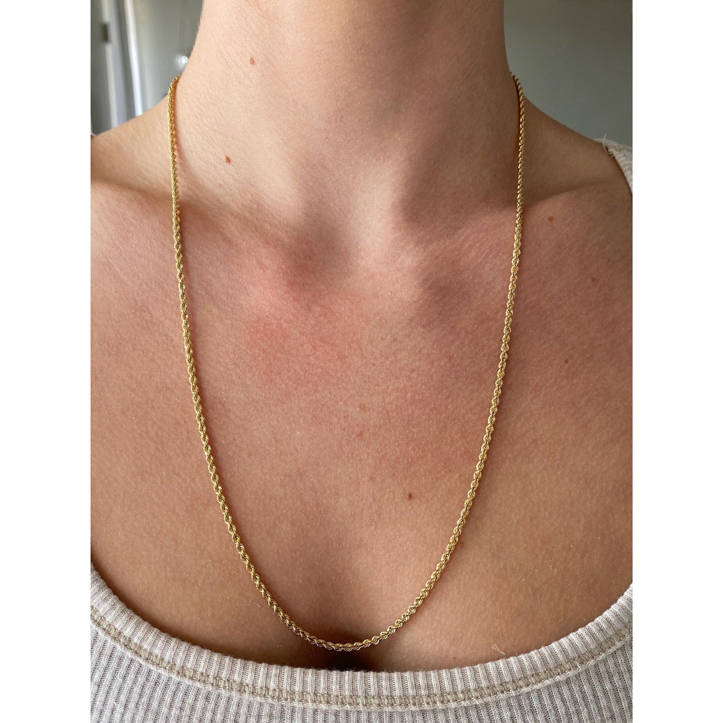 Vintage Solid 14k Yellow Gold Rope Chain Necklace - 23.5 inches