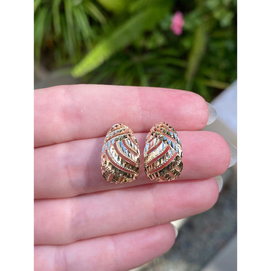 Vintage Solid 14k Yellow Gold Diamond Cut Half Hoop Earrings