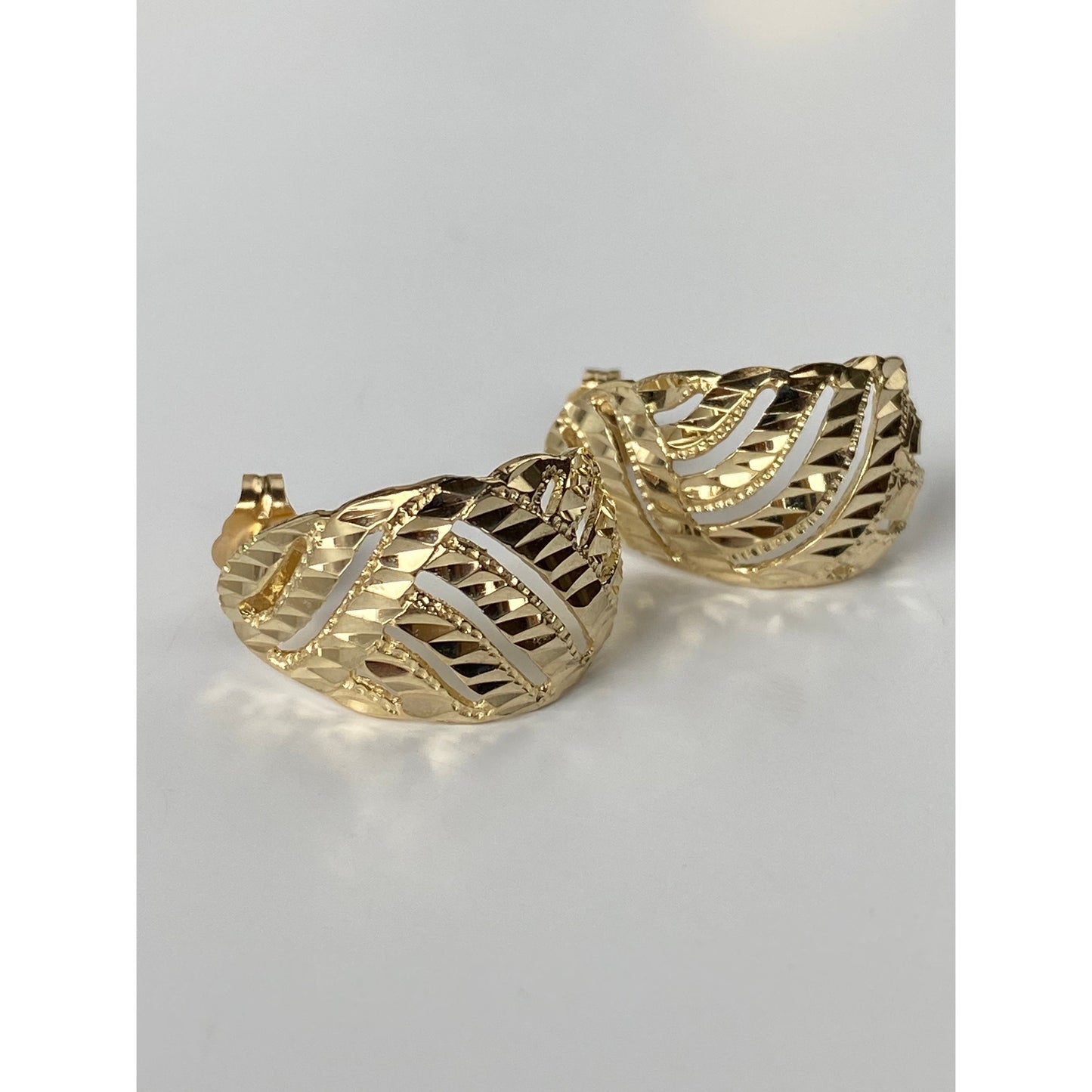 Vintage Solid 14k Yellow Gold Diamond Cut Half Hoop Earrings