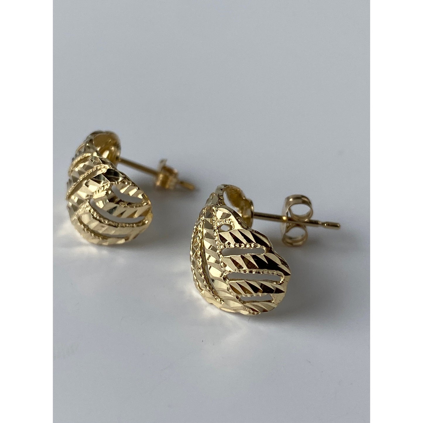 Vintage Solid 14k Yellow Gold Diamond Cut Half Hoop Earrings