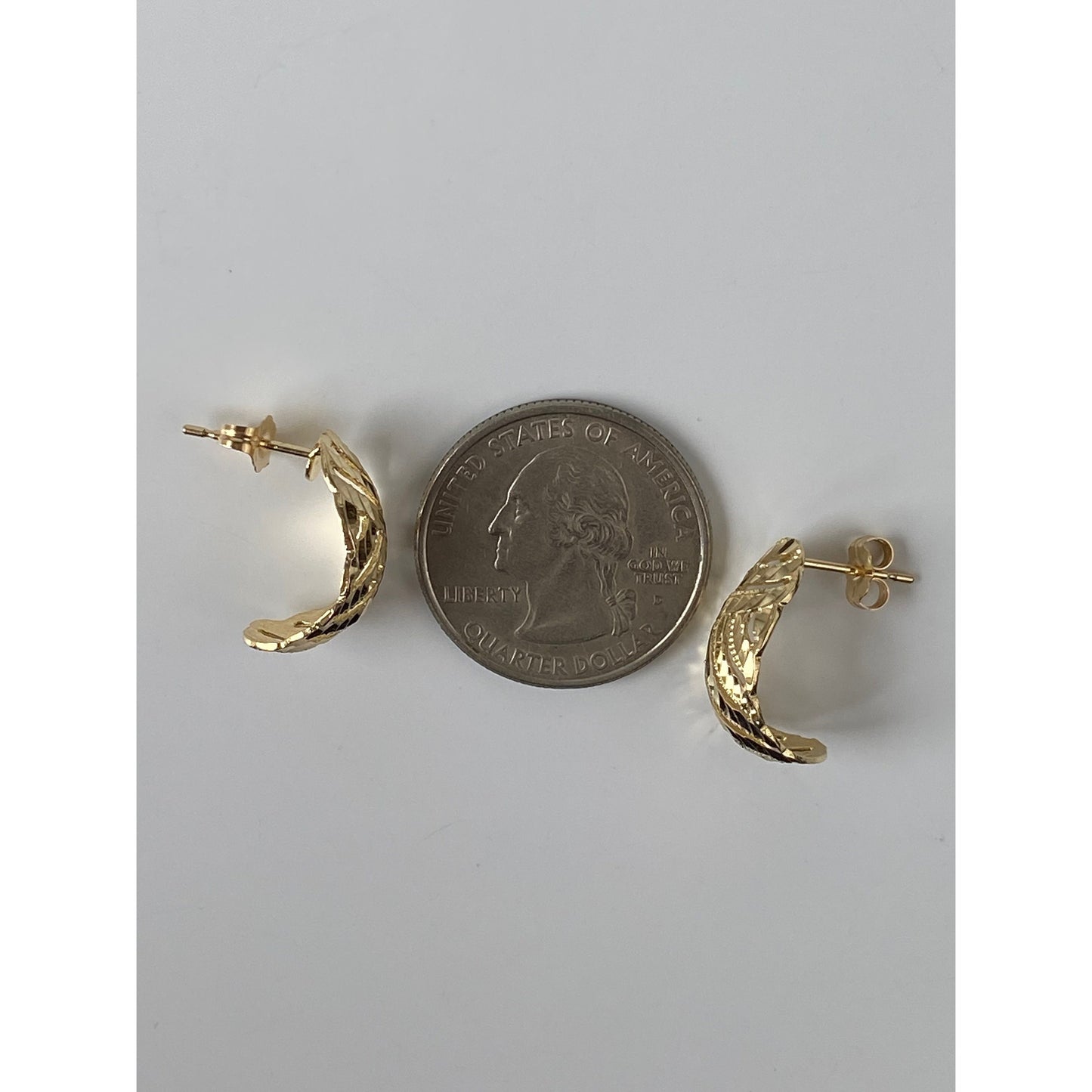 Vintage Solid 14k Yellow Gold Diamond Cut Half Hoop Earrings