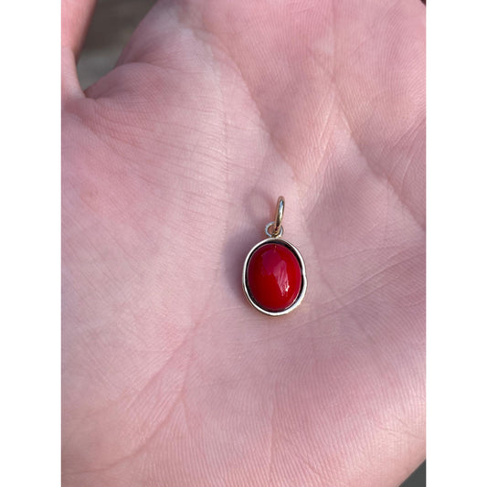 Vintage Solid 14k Yellow Gold Red Stone Charm