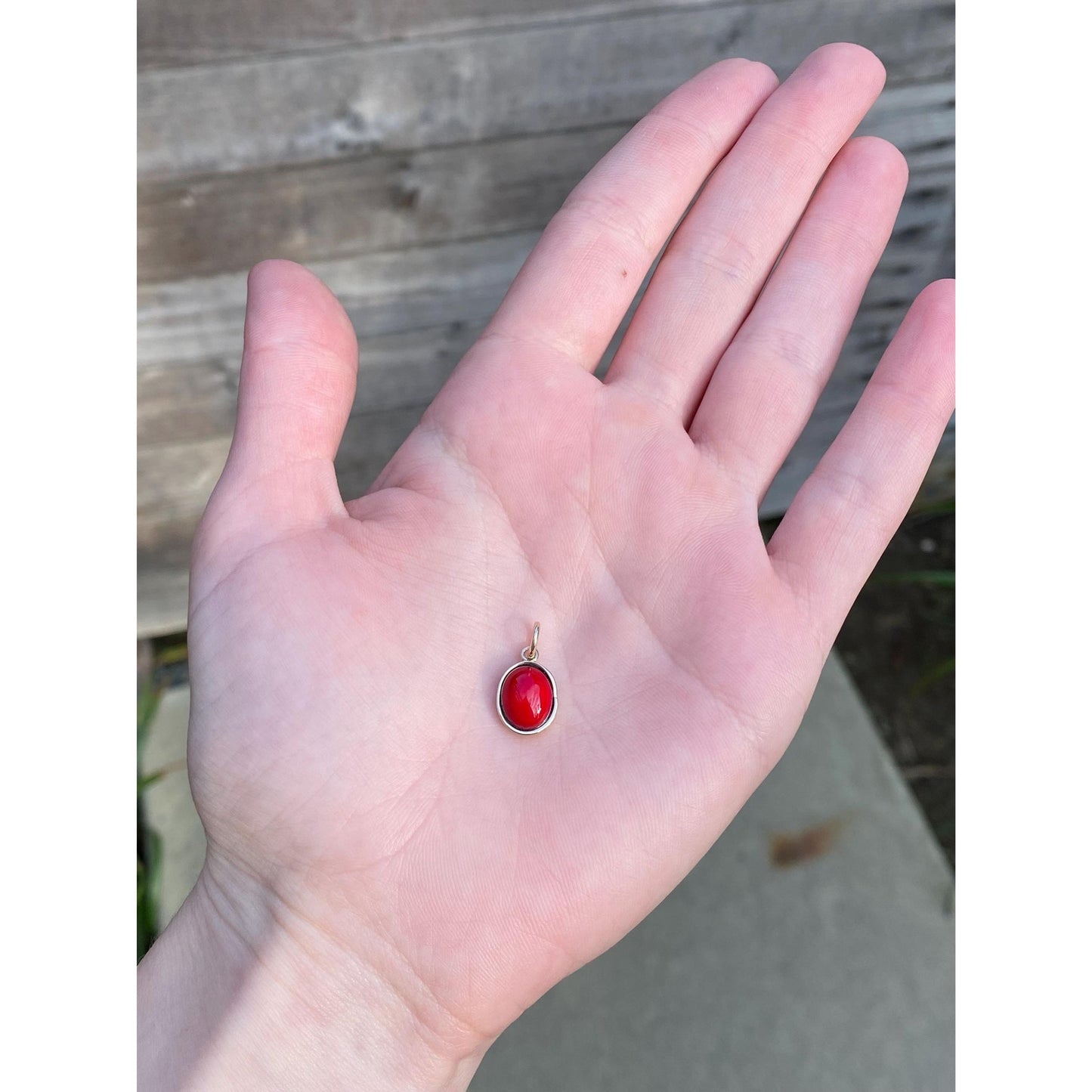 Vintage Solid 14k Yellow Gold Red Stone Charm