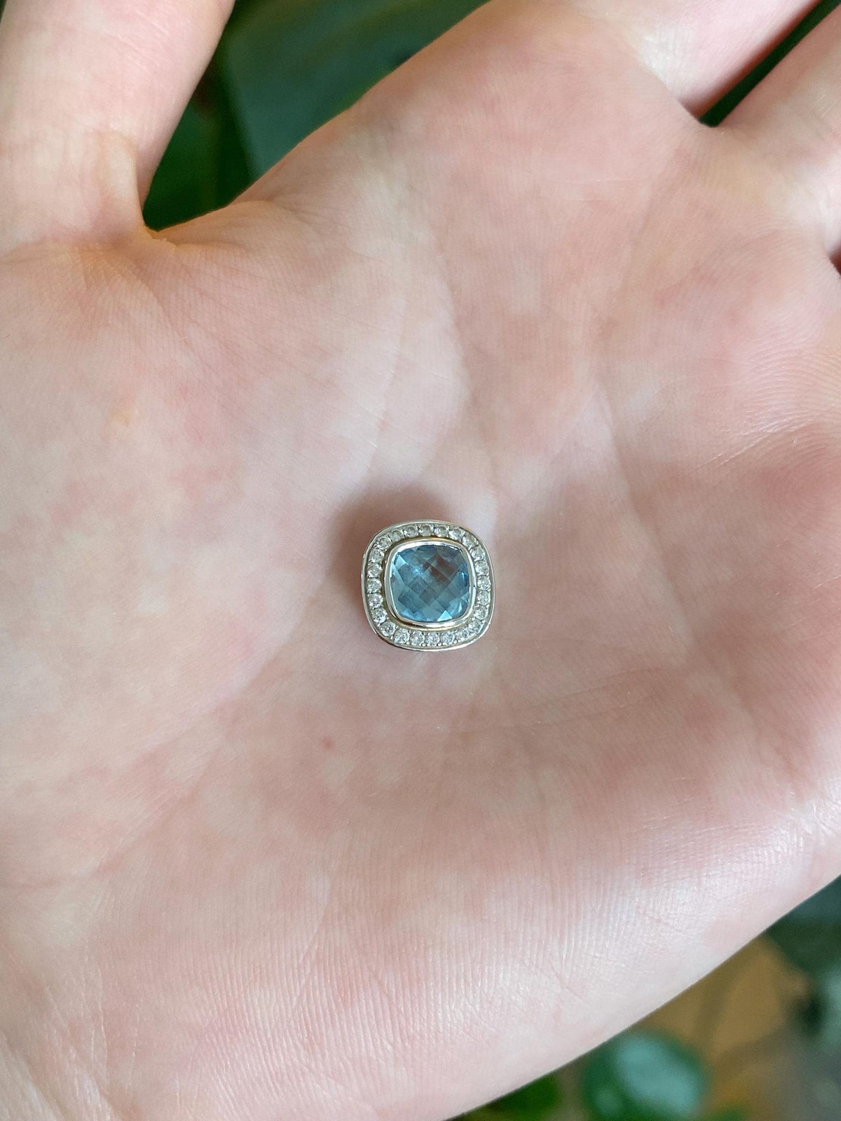 Solid 14k White Gold Diamond Halo Aquamarine Slide Charm