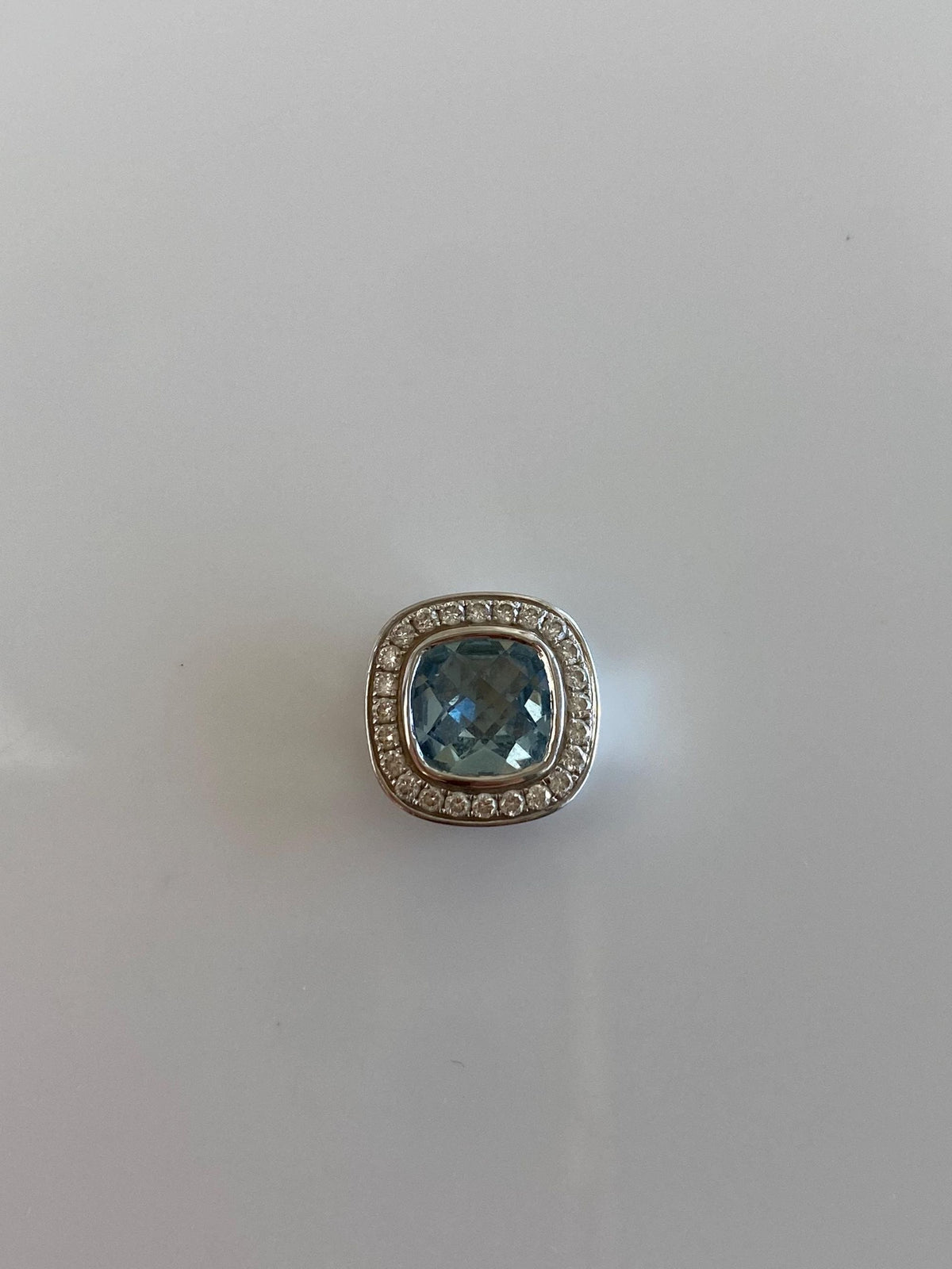 Solid 14k White Gold Diamond Halo Aquamarine Slide Charm