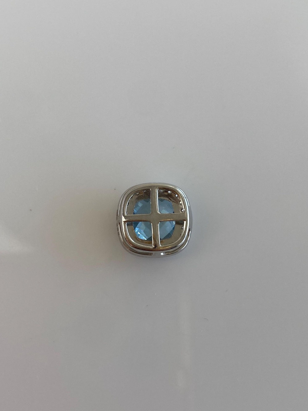 Solid 14k White Gold Diamond Halo Aquamarine Slide Charm