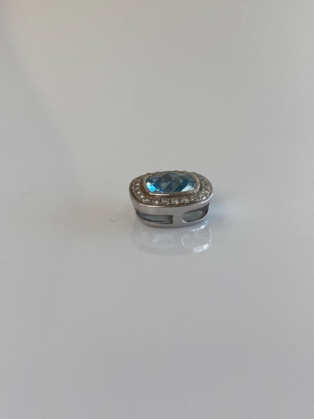 Solid 14k White Gold Diamond Halo Aquamarine Slide Charm