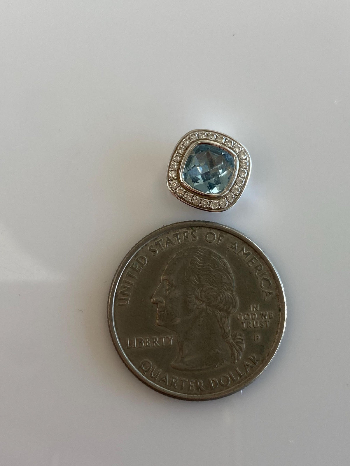Solid 14k White Gold Diamond Halo Aquamarine Slide Charm