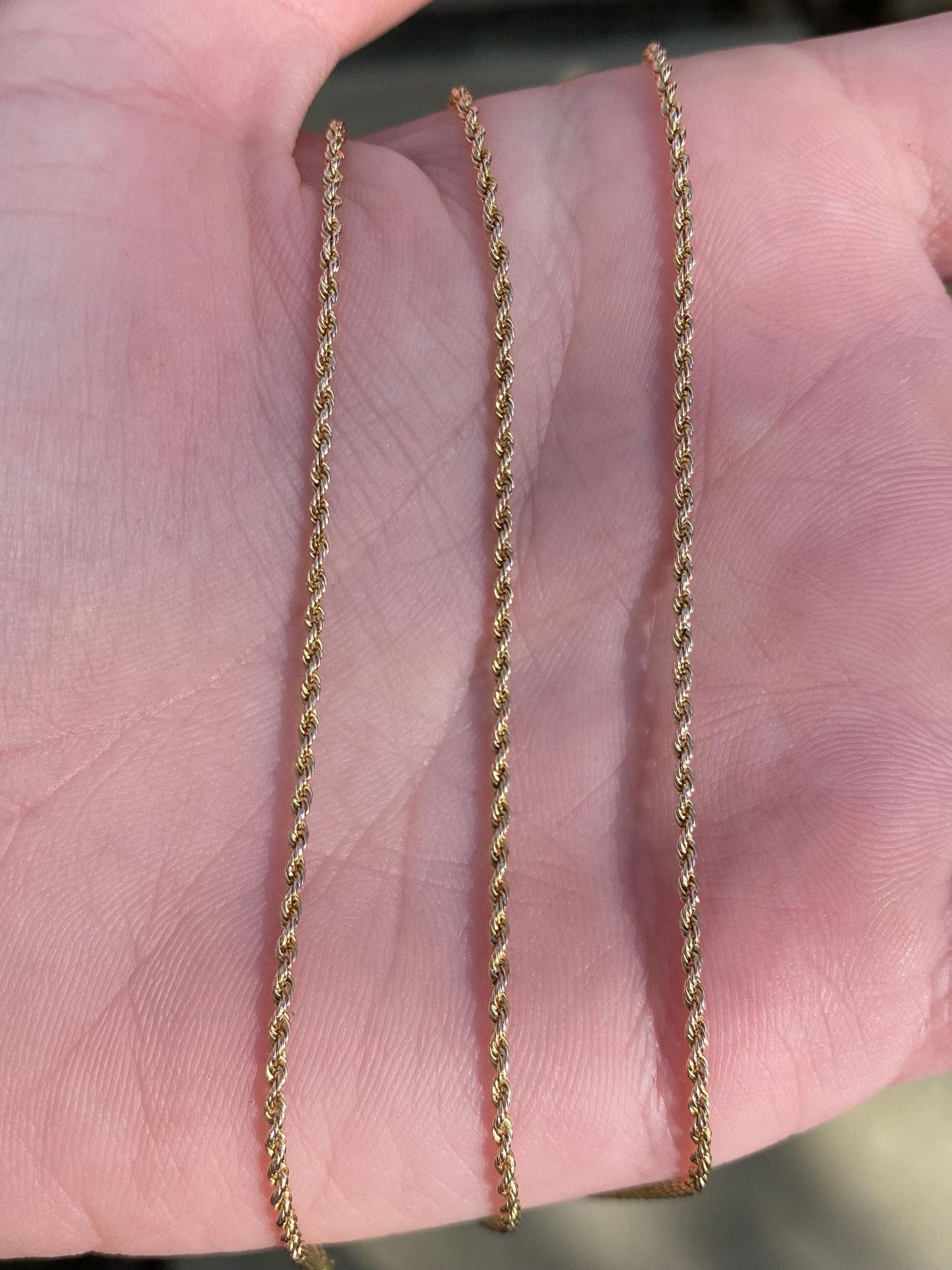 Vintage Solid 14k Yellow Gold Dainty Rope Chain Necklace - 24.25 inches