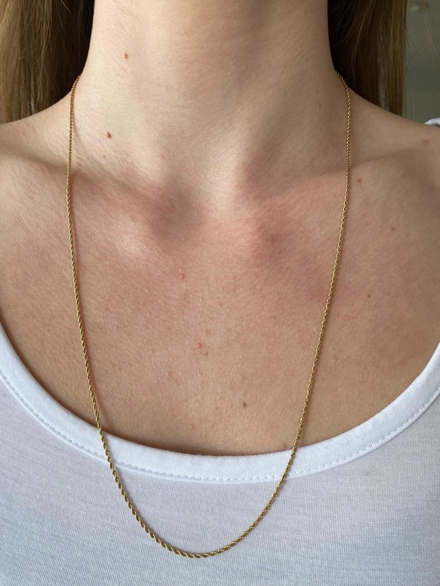 Vintage Solid 14k Yellow Gold Dainty Rope Chain Necklace - 24.25 inches