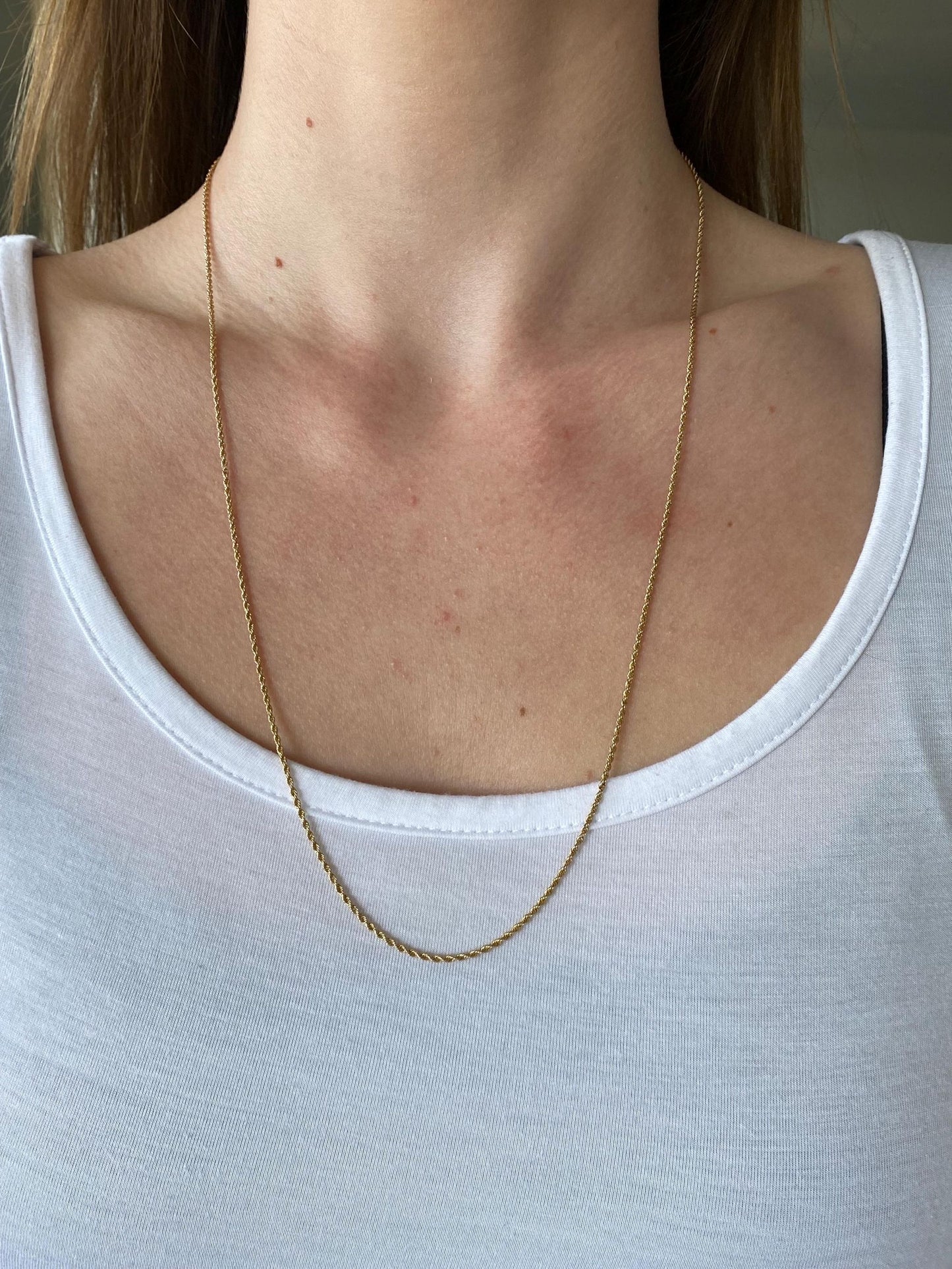 Vintage Solid 14k Yellow Gold Dainty Rope Chain Necklace - 24.25 inches