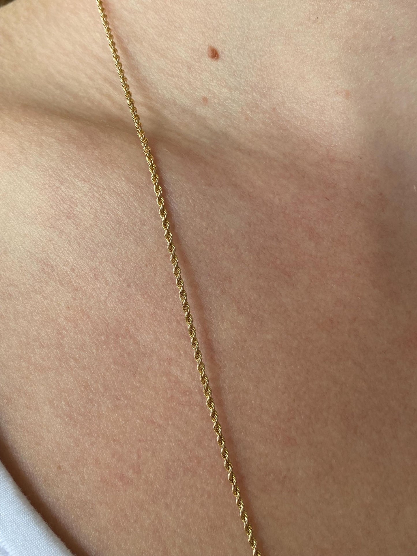 Vintage Solid 14k Yellow Gold Dainty Rope Chain Necklace - 24.25 inches