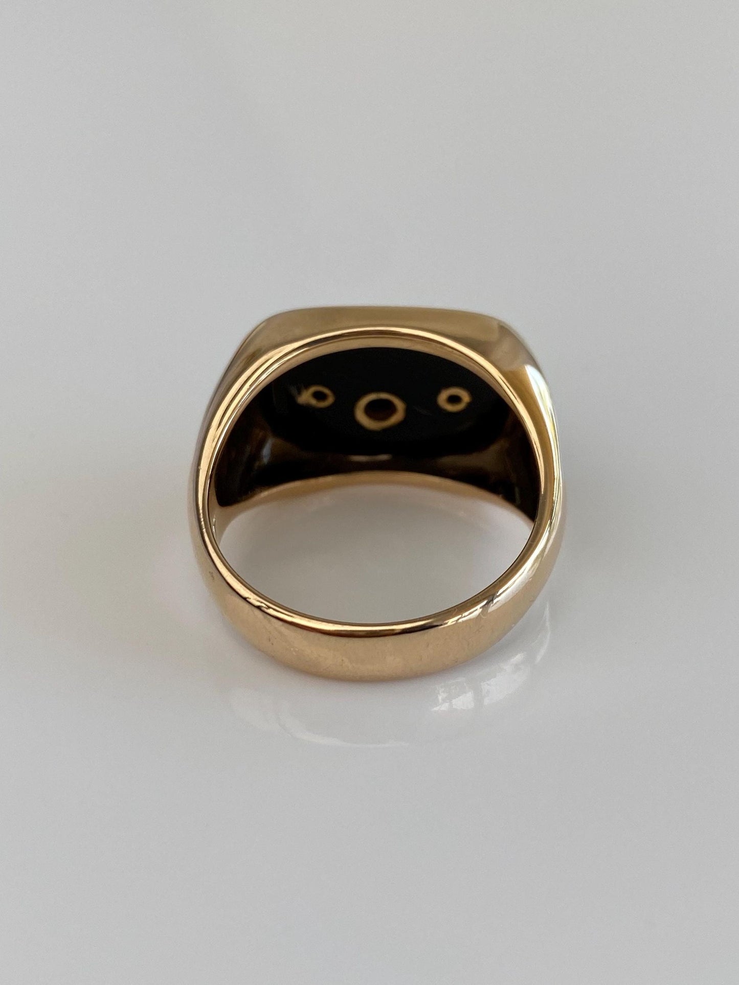 Vintage Solid 14k White & Yellow Gold Enamel Diamond Black Onyx Freemason Signet Ring - Size 10.25