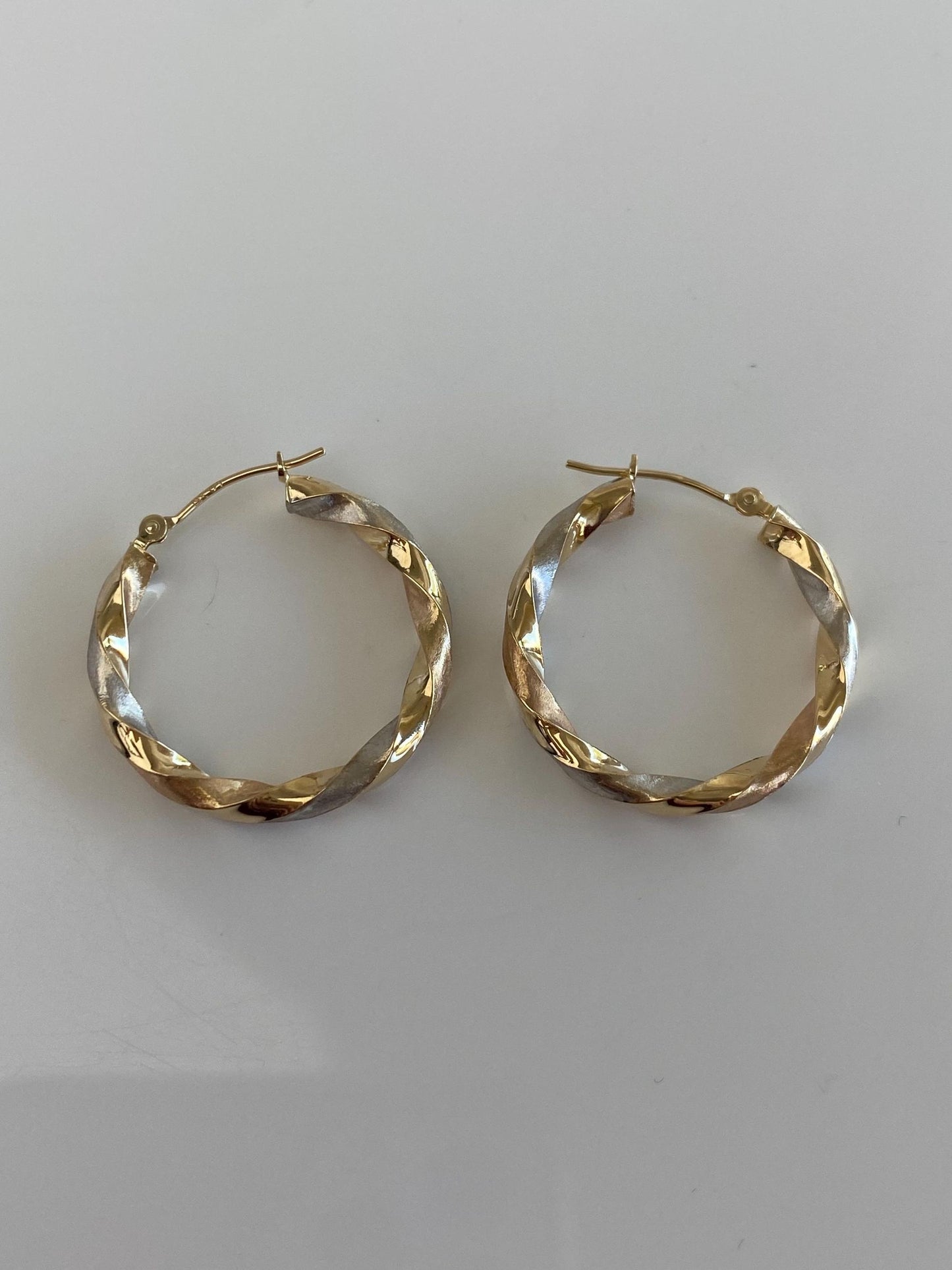 Vintage 14k Tri Tone Gold Twist Hoop Earrings