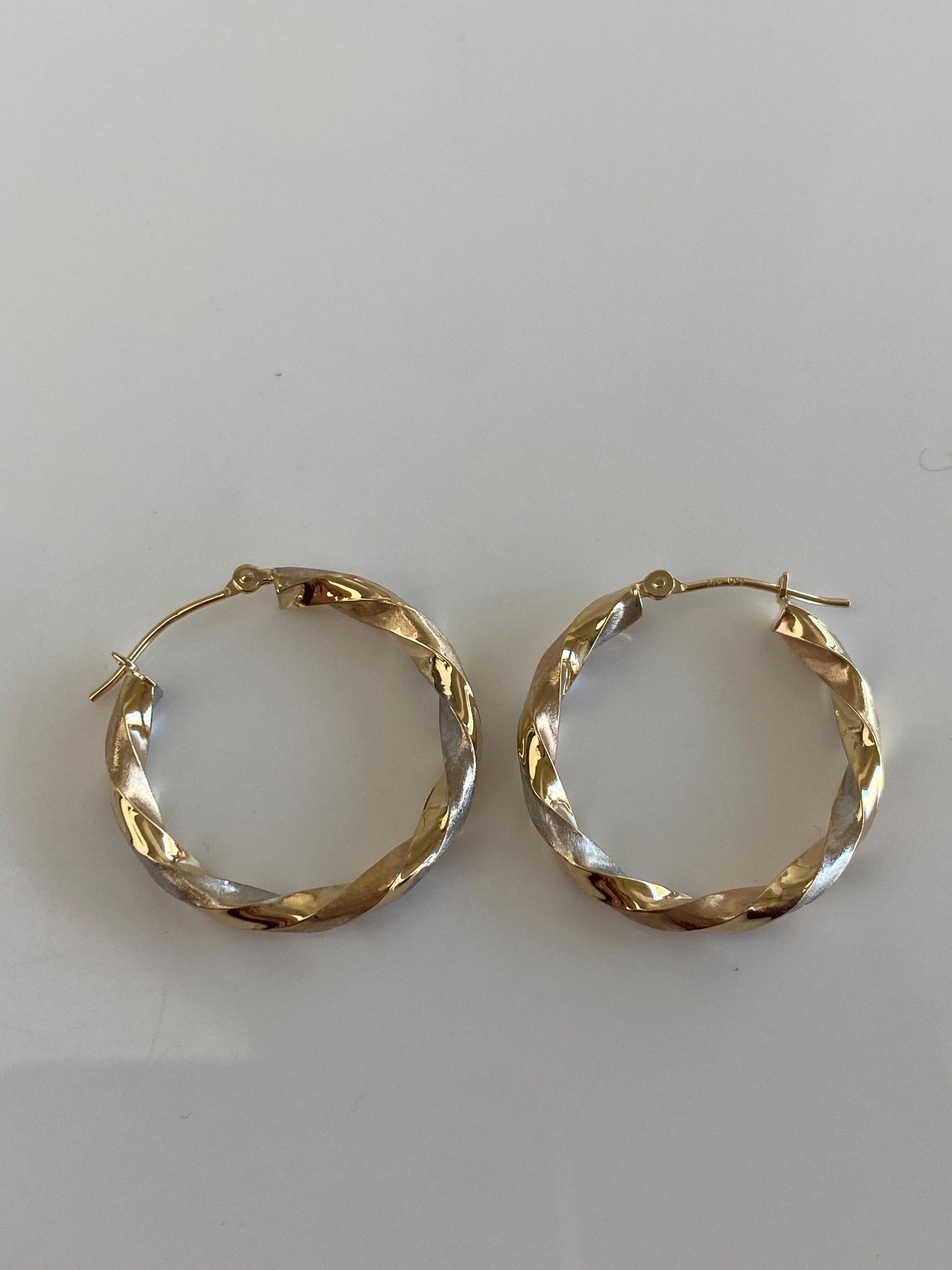 Vintage 14k Tri Tone Gold Twist Hoop Earrings