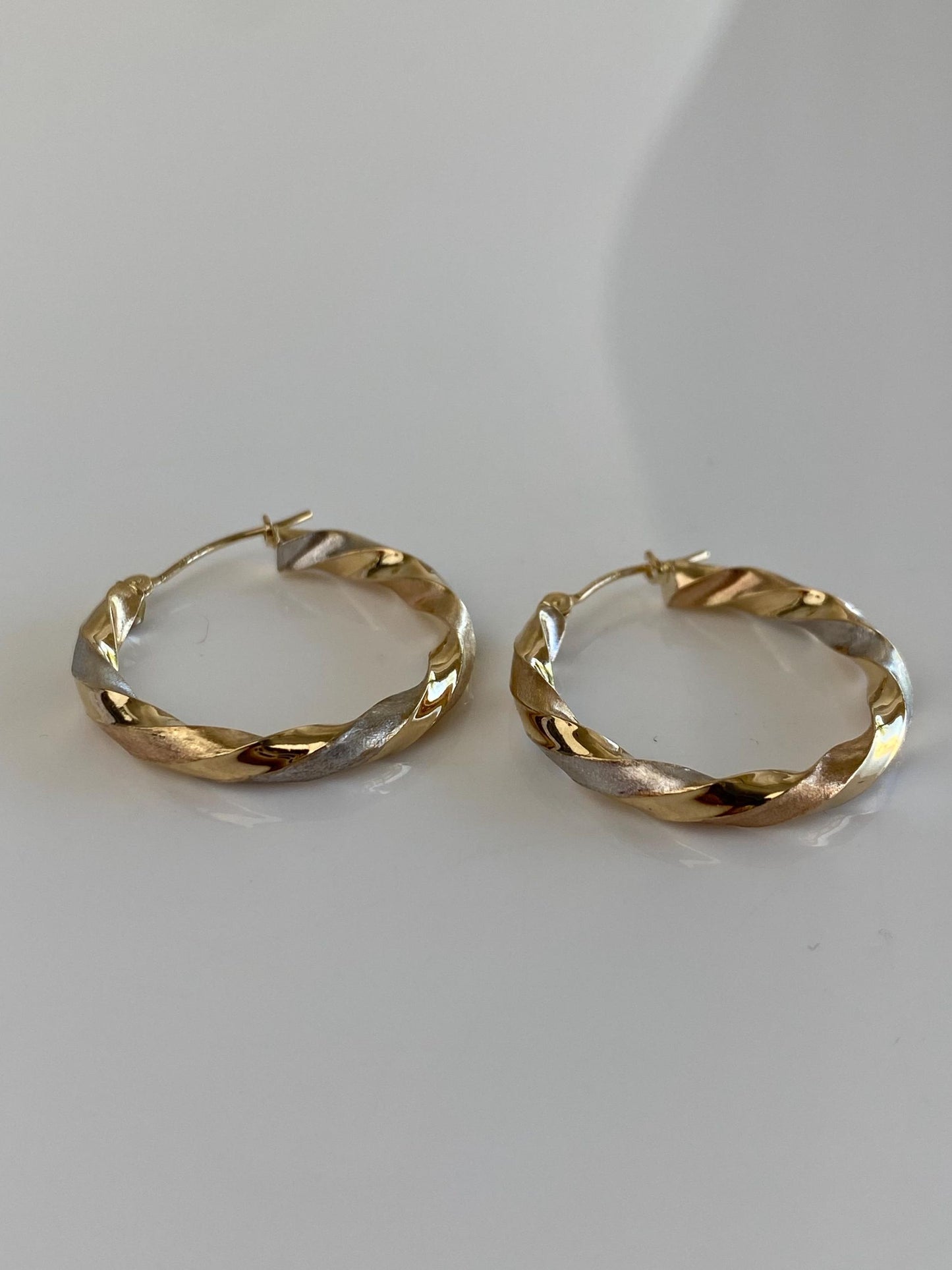 Vintage 14k Tri Tone Gold Twist Hoop Earrings