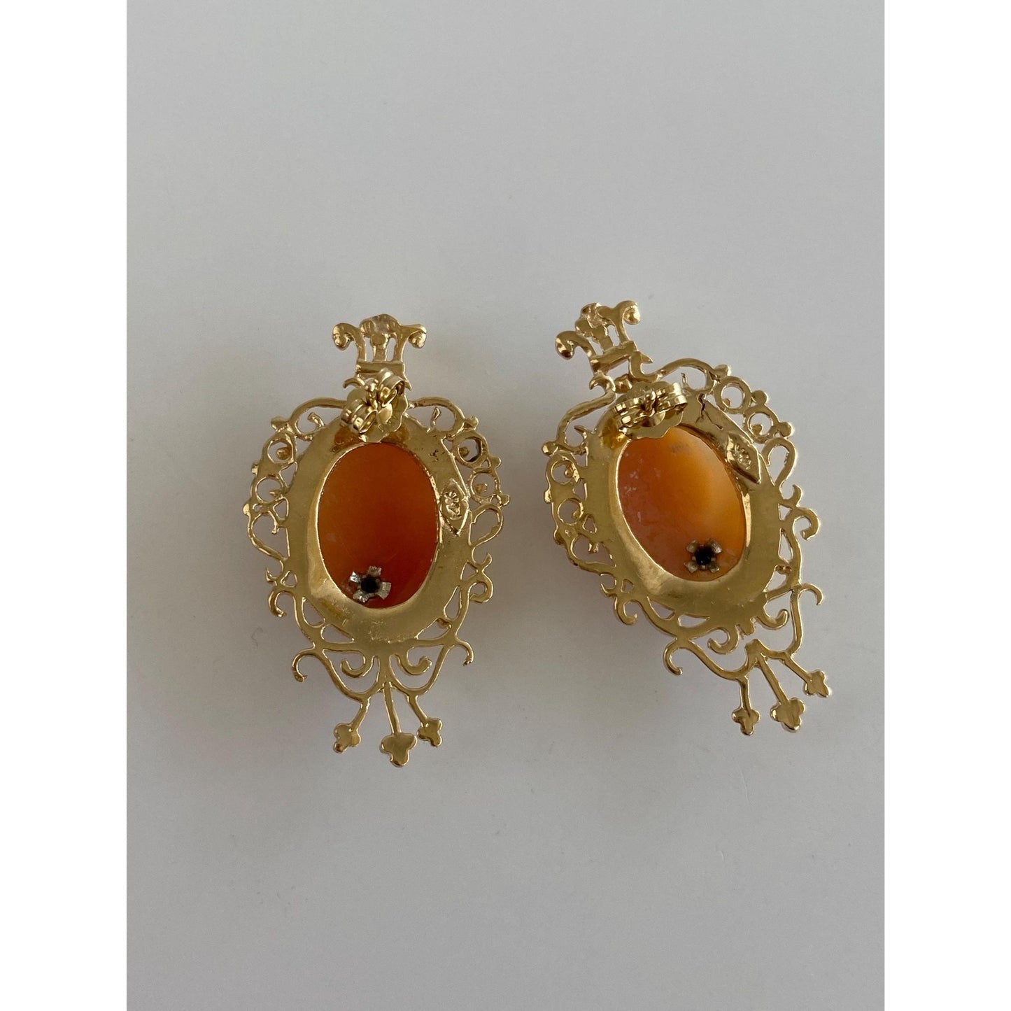 Vintage Solid 14k White & Yellow Gold Diamond Cameo Stud Earrings