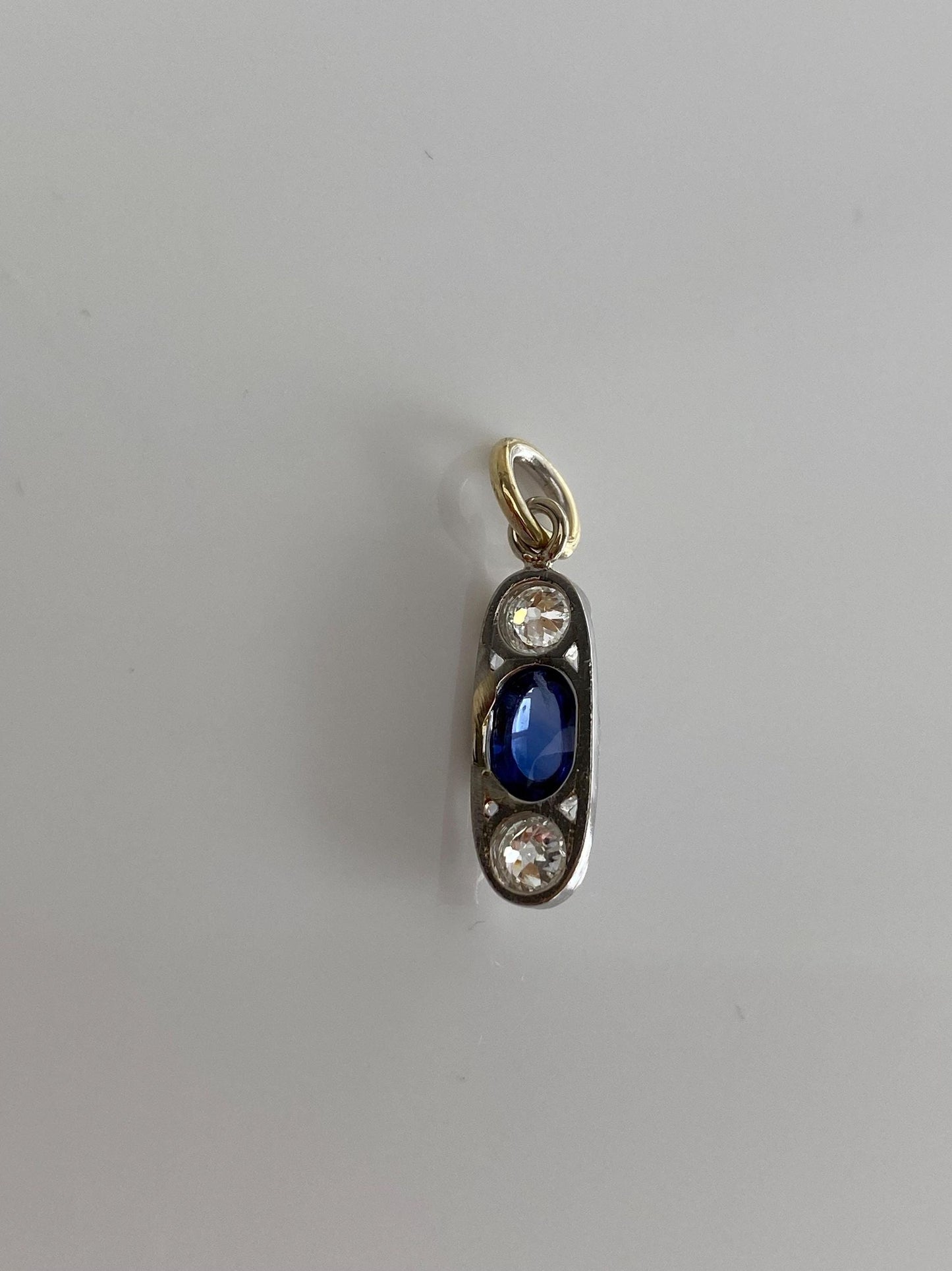 Vintage Solid Platinum & 14k White Gold Diamond Blue Sapphire Cabochon Charm