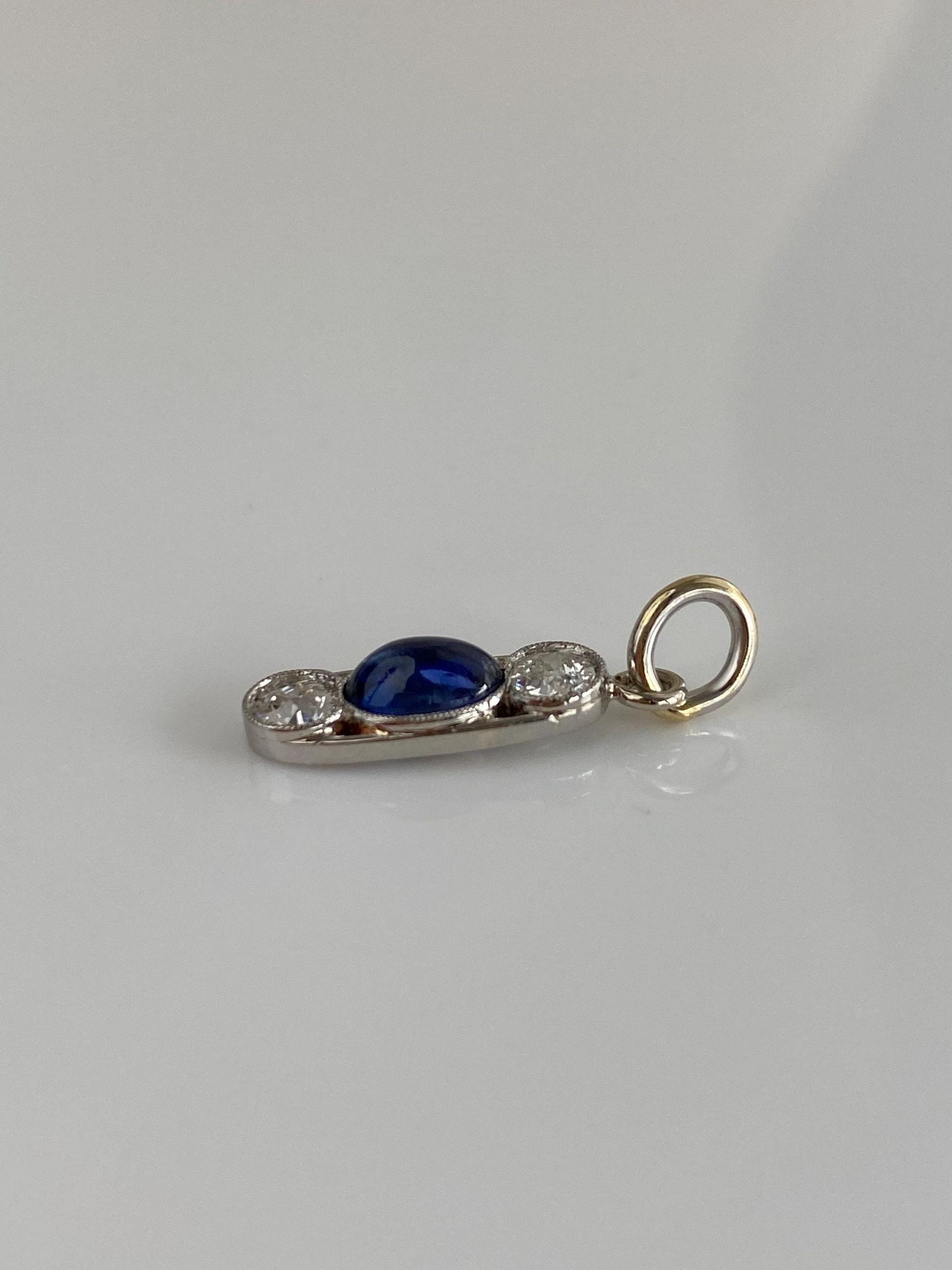 Vintage Solid Platinum & 14k White Gold Diamond Blue Sapphire Cabochon Charm